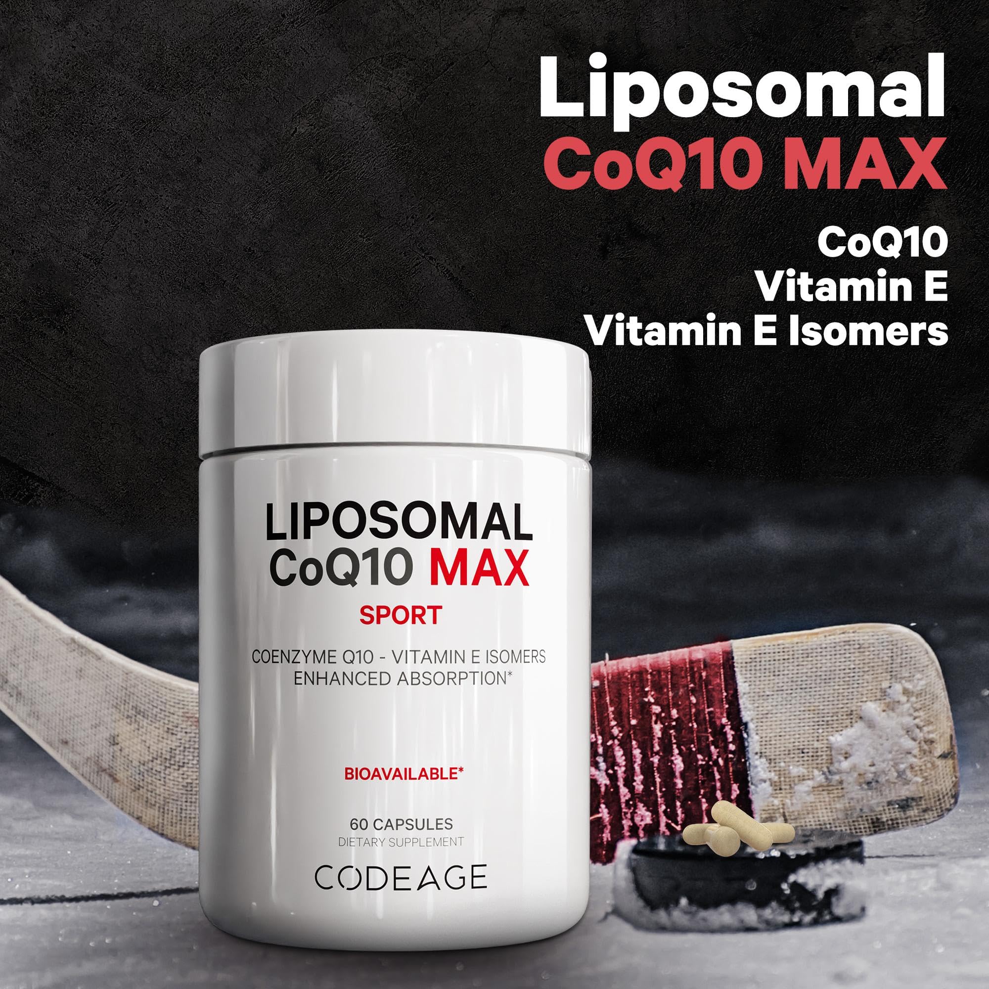 Codeage Liposomal CoQ10 Max Supplement - 250 mg Coenzyme Q10 with Vitamin E Isomers Tocopherols - 2-Month Supply - 1 Capsule Per Serving - Liposomal Delivery - Non-GMO, Gluten-Free - 60 Capsules Codeage uk supplements