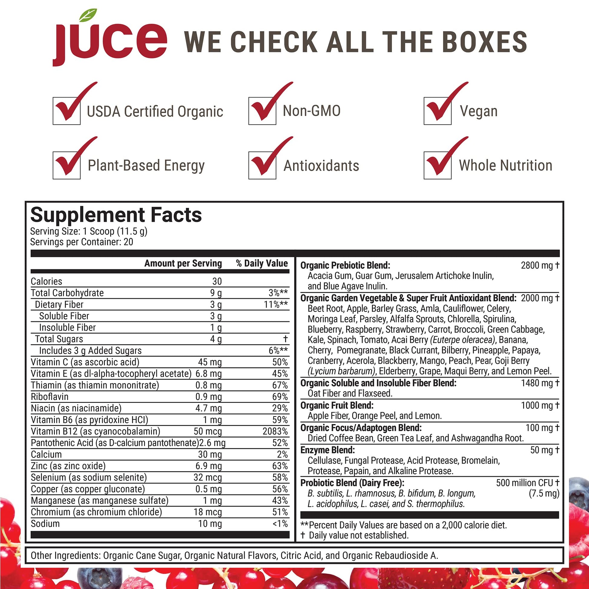 JUCE Reds Organic Superfood Powder - Garden Berry Flavor | Fruit and Veggie Powder Terra Kai Organics uk supplements