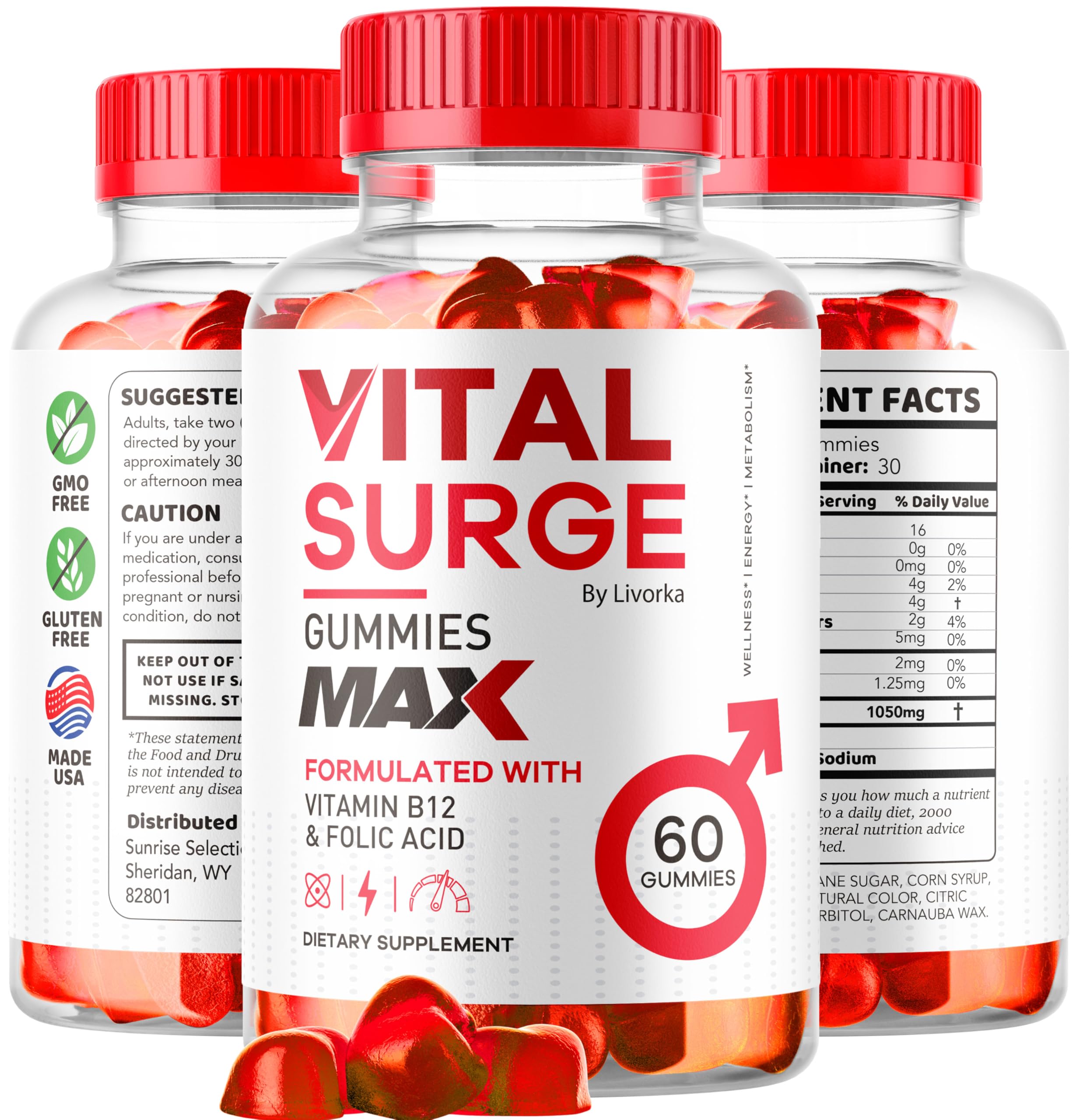 (2 Pack) Vital Surge - Vital Surge for Men, Max Maximum Strength 1050 MG, VitalSurge Supplement Support Gummy Advanced Formula, Premium Vitamin Gomitas (120 Gummies) LIVORKA uk supplements