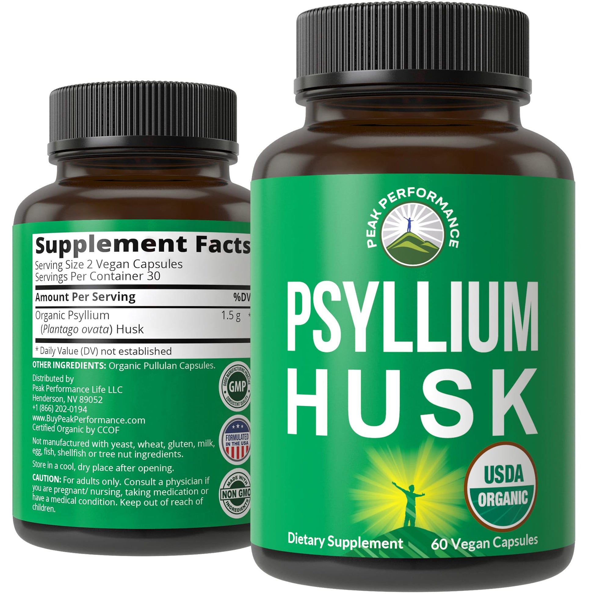 USDA Organic Psyllium Husk Vegan Capsules Made with Organic Psyllium Husk Seed. Fiber Supplement for Gut. Digestive Prebiotics. Pills for Digestion, Roughage Without Bloating. Tablets Peak Performance uk supplements