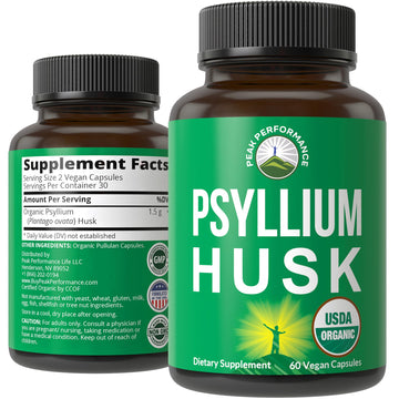 USDA Organic Psyllium Husk Vegan Capsules Made with Organic Psyllium Husk Seed. Fiber Supplement for Gut. Digestive Prebiotics. Pills for Digestion, Roughage Without Bloating. Tablets Peak Performance uk supplements