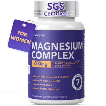 Magnesium 7 Complex for Women 1600mg, Magnesium Glycinate 600mg 7 High Absorption Magnesium Supplement with Citrate, Malate, Chelate, Taurate, Gluconate, Aspartate & Ascorbate for Sleep, 60 Capsules VIVI Youth uk supplements