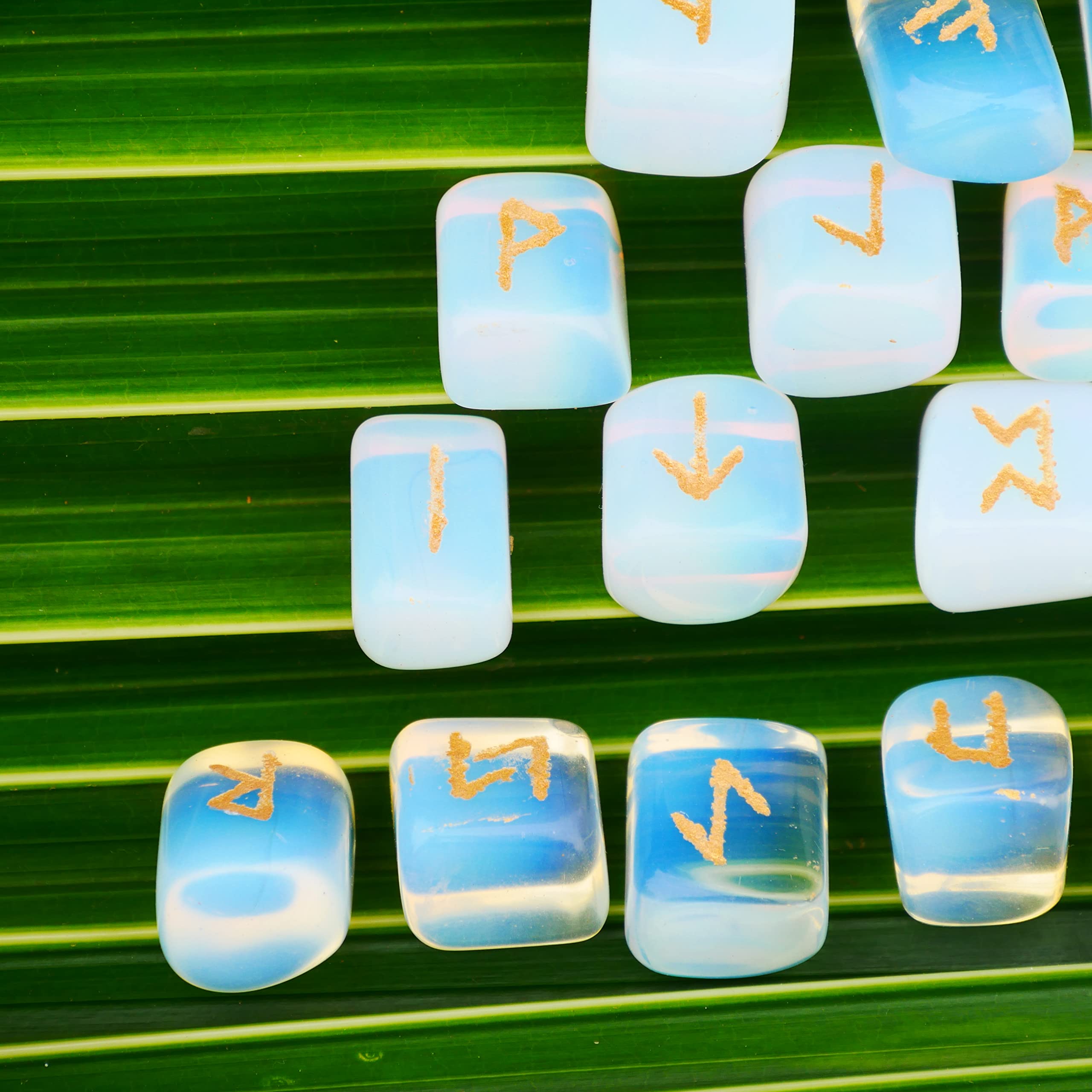 Opalite Rune Stone - Rune Set - Engraved Elder Futhark Alphabet Symbols - Witchcraft Crystals QUIPSA uk supplements
