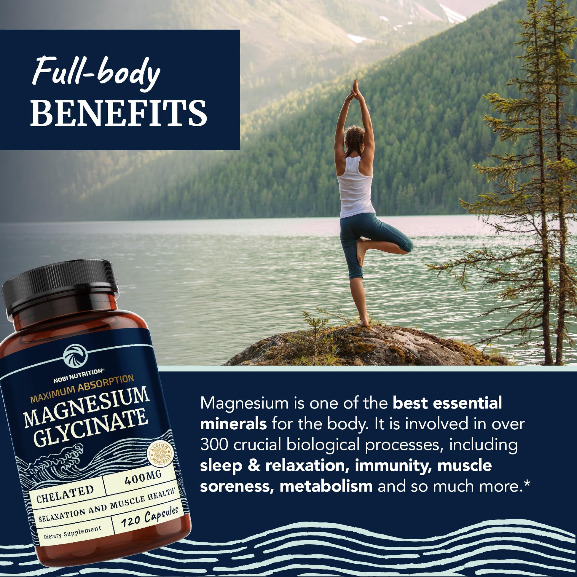 Magnesium Bisglycinate 400mg | Chelated Bisglycinate for Muscle Relaxation, Bones Nobi Nutrition uk supplements