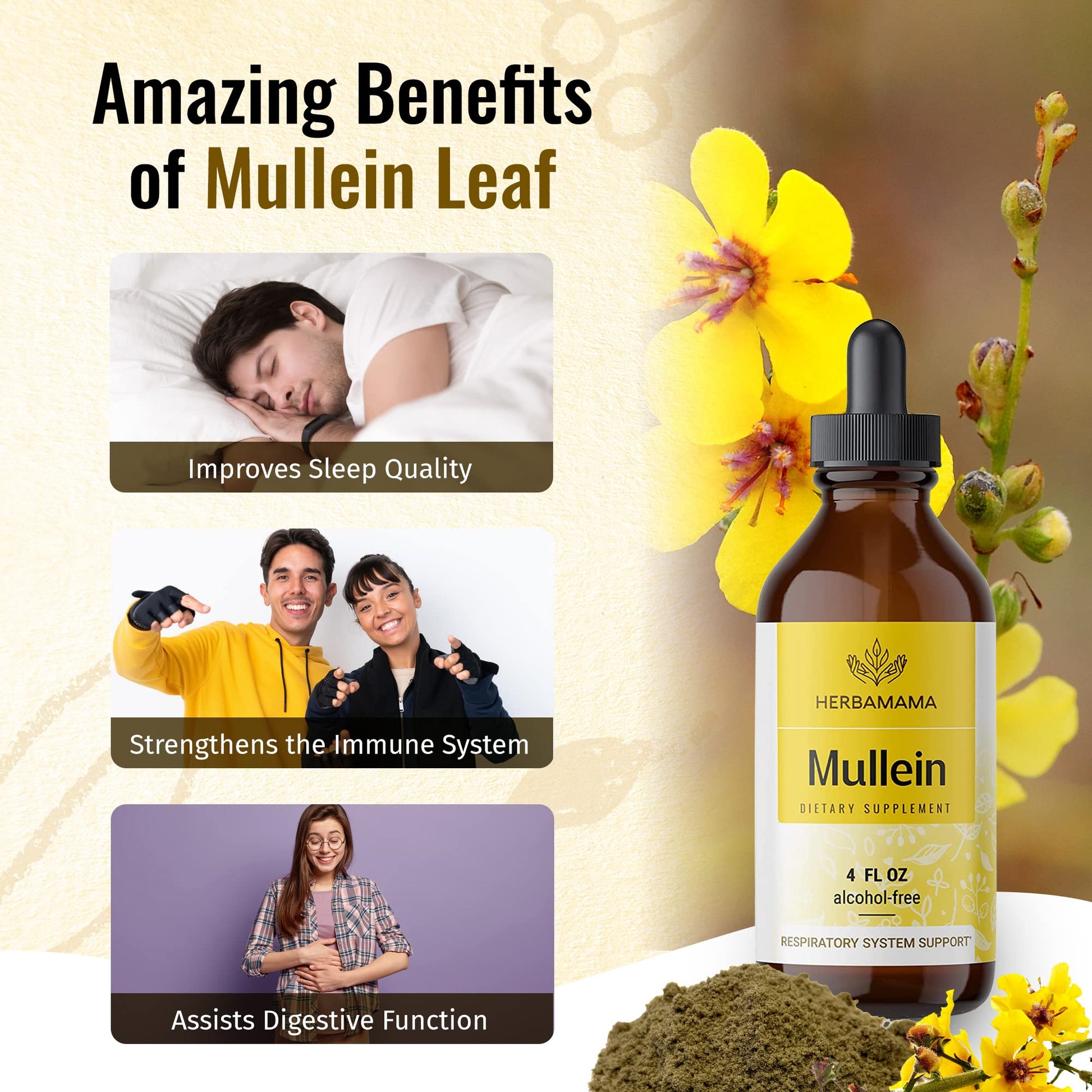 Mullein Leaf Tincture - Lung Cleanse - Vegan Mullein Drops - Lung Detox HERBAMAMA uk supplements