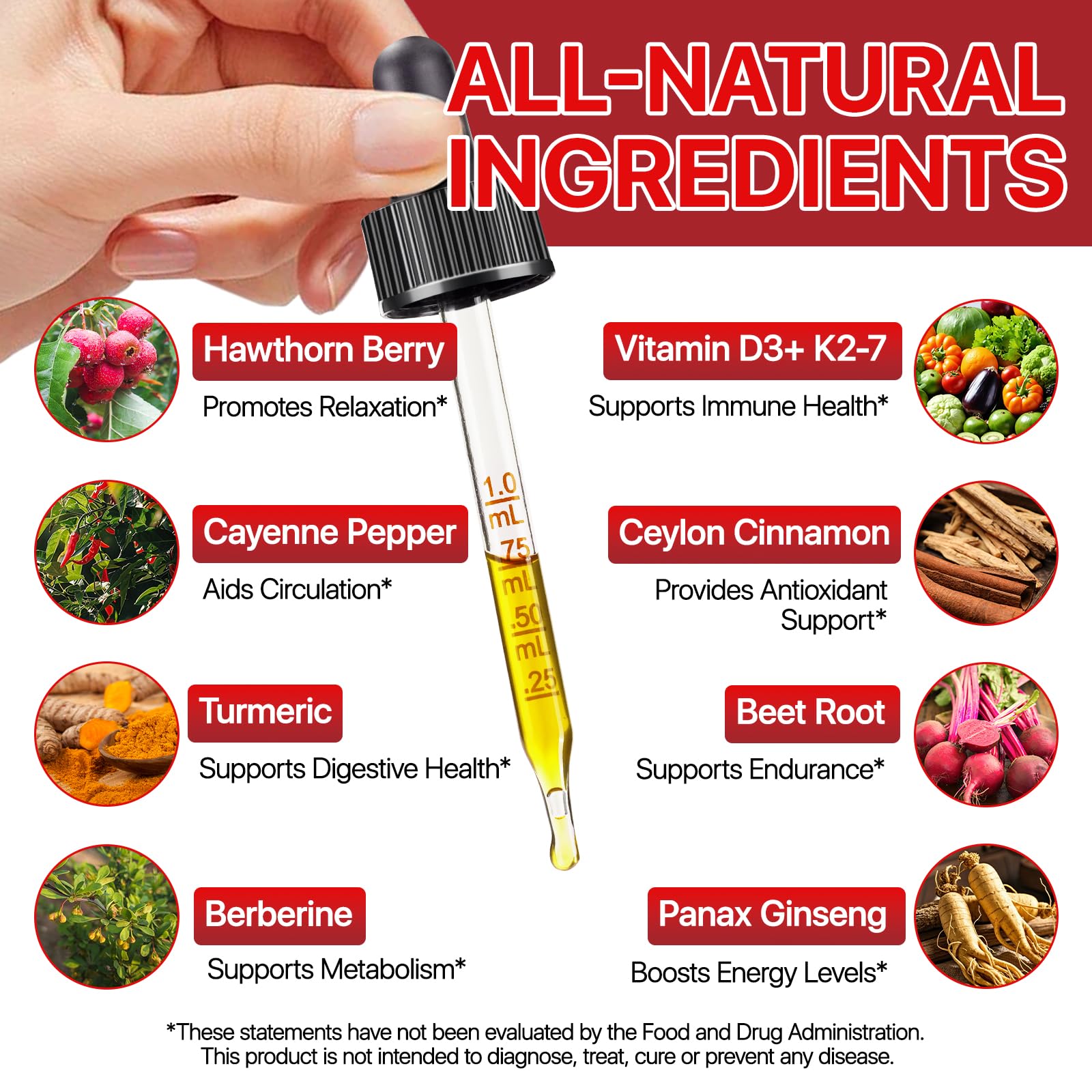 Cayenne Pepper Drops Supplement Liquid, Blend of Hawthorn Berry, Beetroot, Turmeric, VIT K2+D3, Daily Health Boost (2oz) REVIGLAM uk supplements