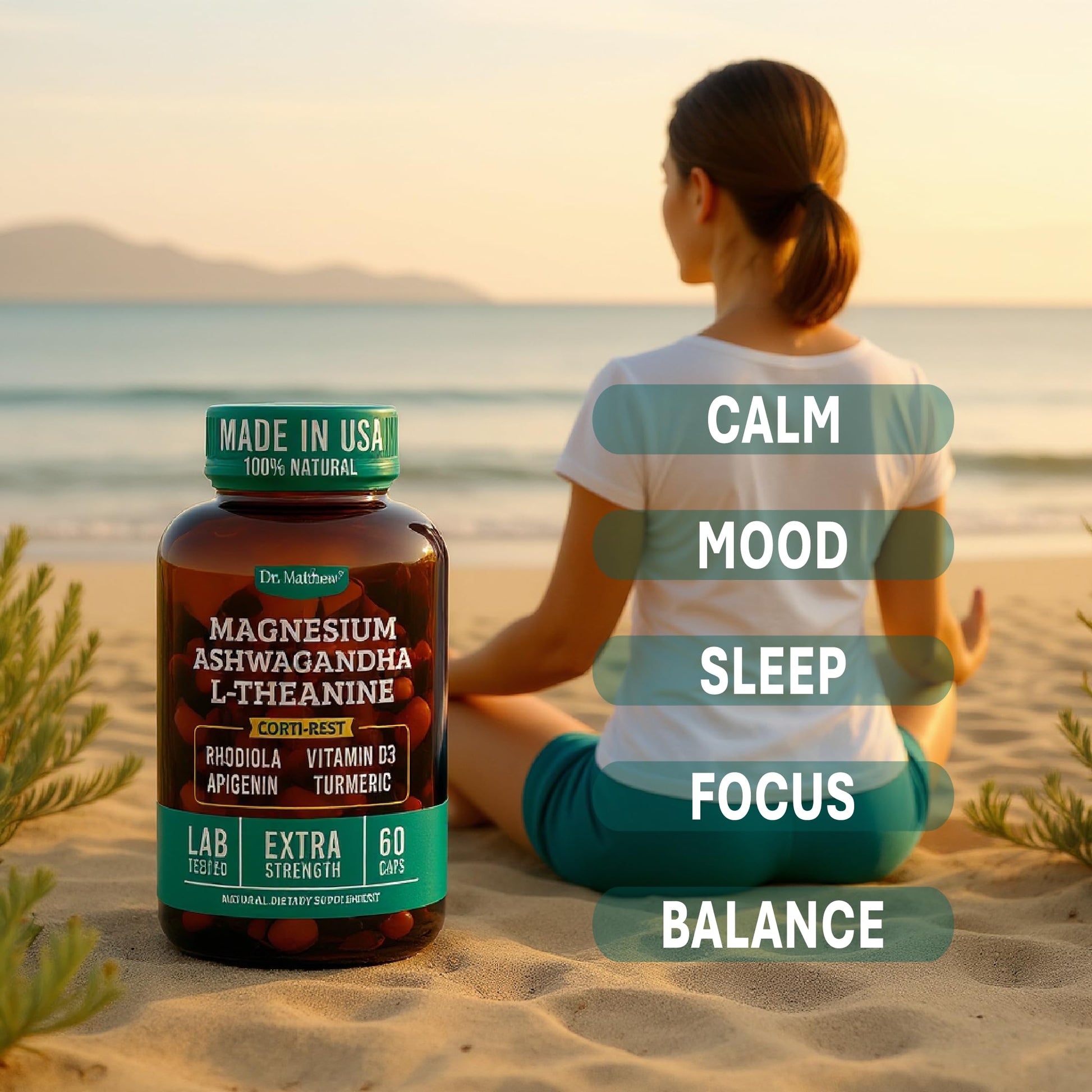 Cortisol Reducer & Adrenal Support Supplement–Natural Stress Relief with Ashwagandha KSM-66, Magnesium Glycinate & Citrate, L-Theanine, Rhodiola, Apigenin, Turmeric & Vitamin D3–Calm Mood & Relaxation Dr. Matthew uk supplements