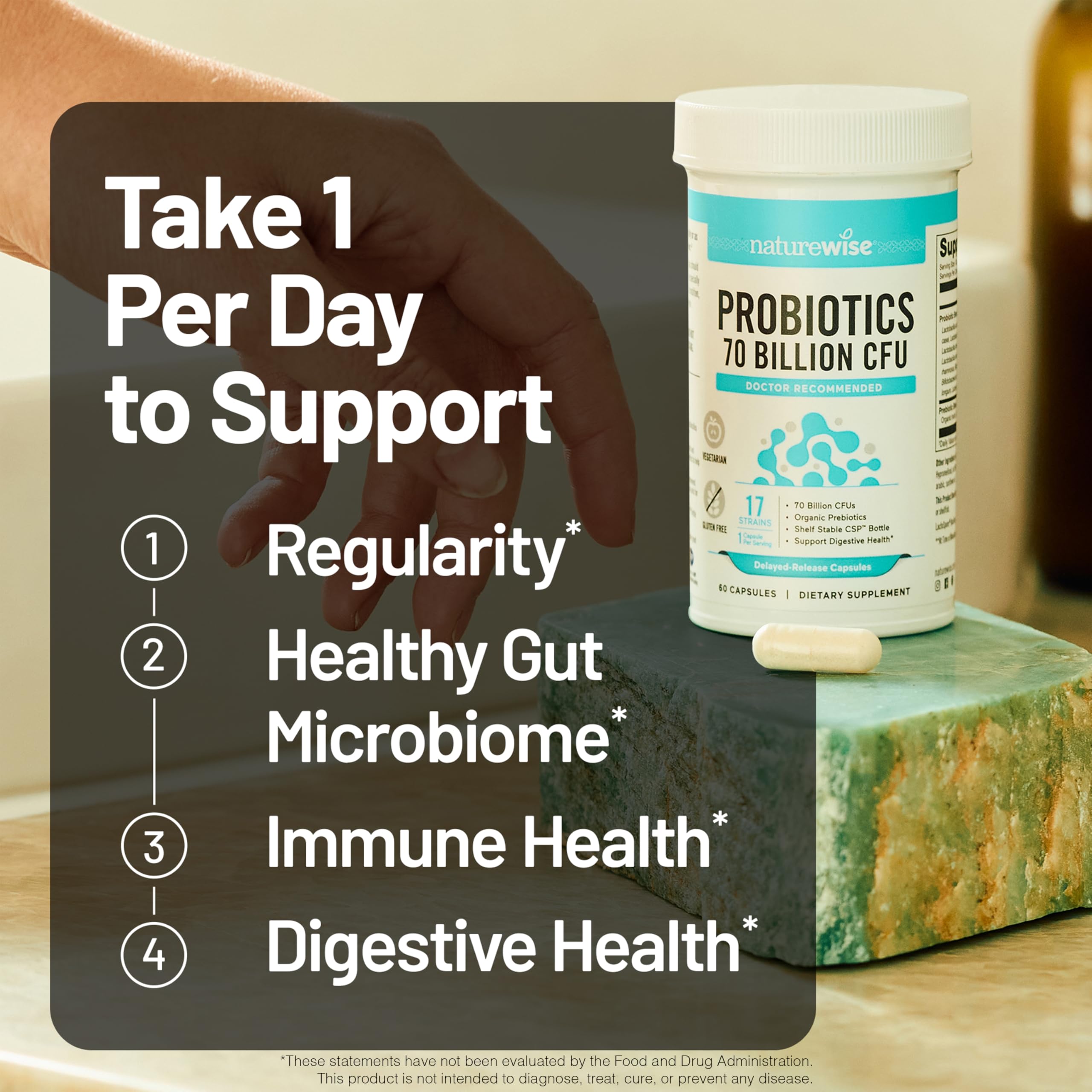 NatureWise Probiotics 70 Billion CFU - 17 Strains + Organic Prebiotics - Immune, Digestive & Gut Health Support for Women & Men - Vegetarian, Gluten-Free, Non-GMO - 60 Capsules[2-Month Supply] NatureWise uk supplements