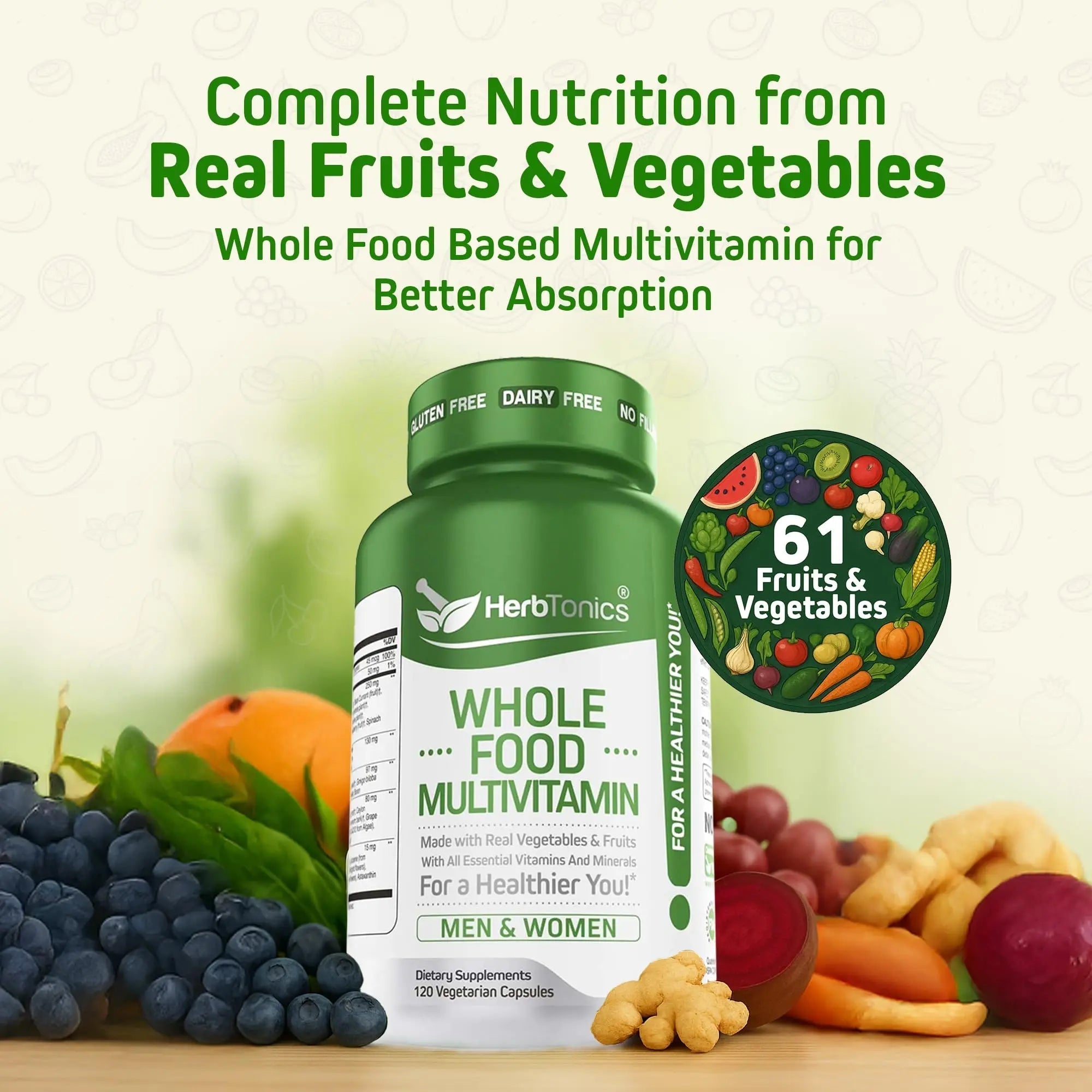Herbtonics Whole Food Multivitamin for Men & Women – Vegan Multivitamin with Real Fruits & Veggies, Probiotics, CoQ10 Herbtonics uk supplements