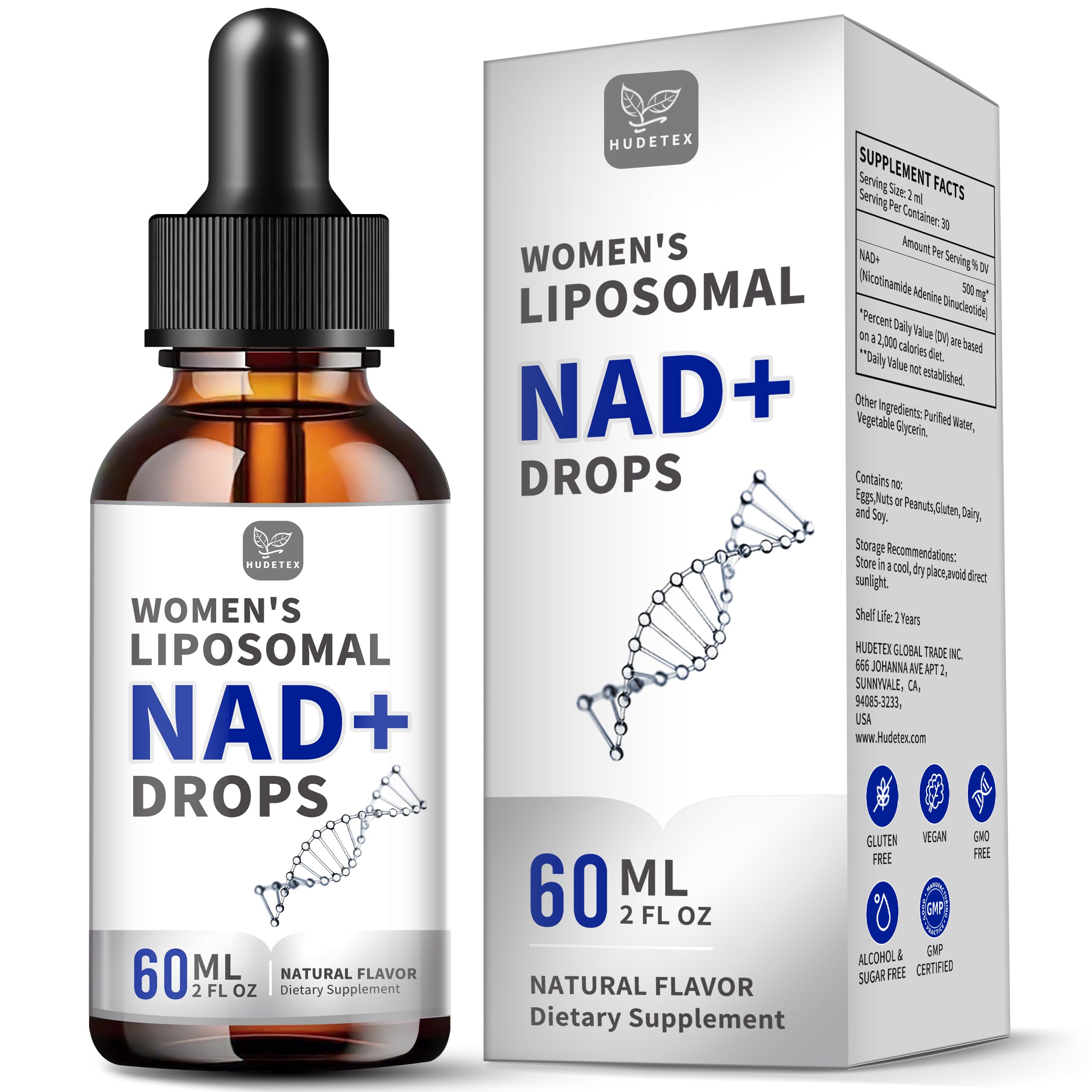 Women's NAD Liquid Supplement, Pure 500mg Liposomal NAD - Cell Regeneration，Energy Support, Vegan,Sugar Free，Additives Free Hudetex uk supplements