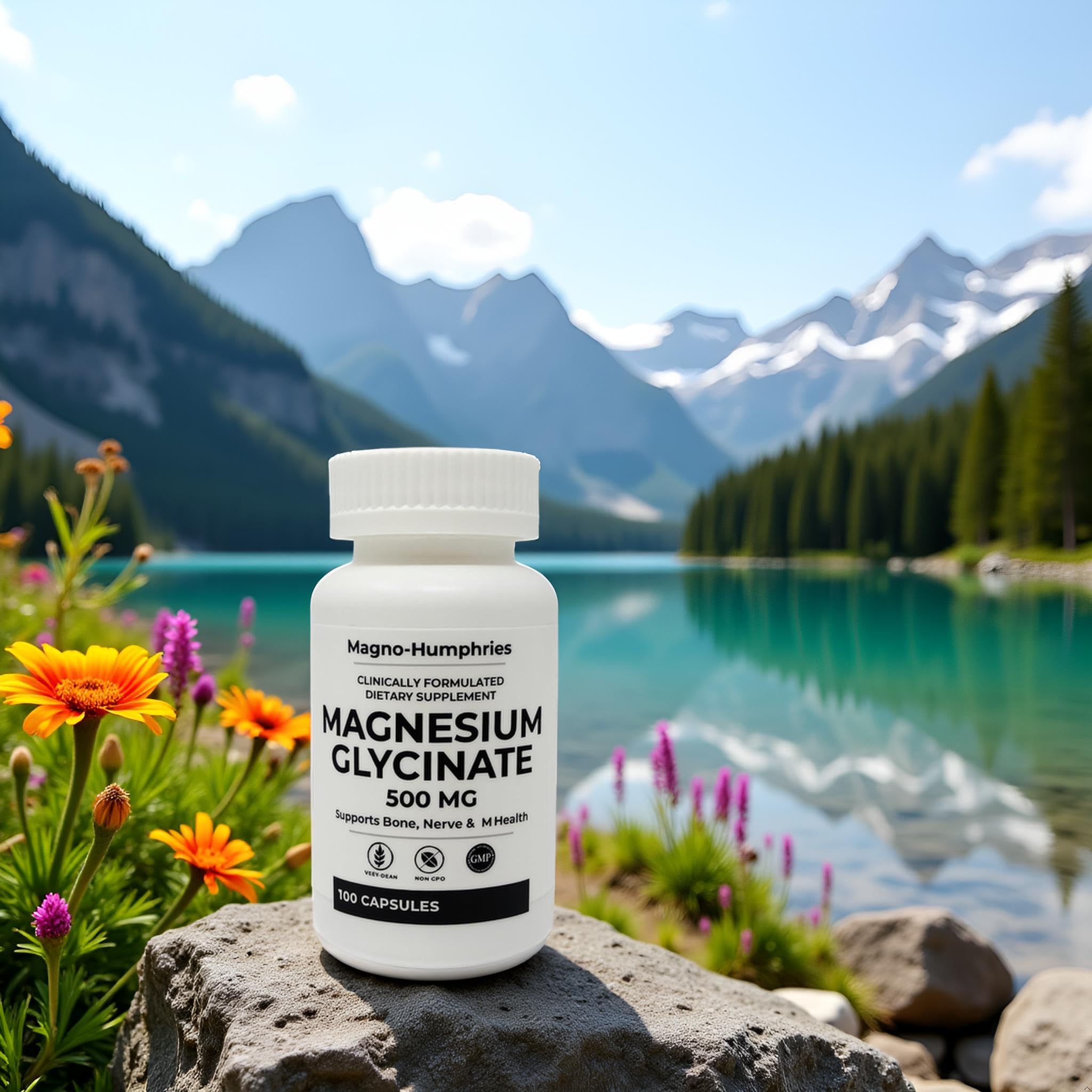 Magno-Humphries Magnesium Glycinate 500 mg - 100 Capsules | Gentle Chelated Form | Muscle, Nerve & Bone Support | Dietary Supplement | GMP Manufactured in The USA Magno-Humphries uk supplements
