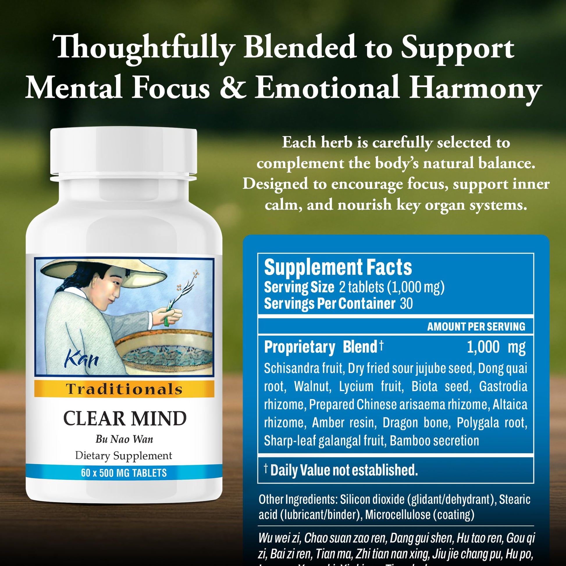 Kan Herbs Company Clear Mind Formula – Traditional Chinese Herbal Blend for Cognitive Clarity and Spirit Support, Nourishes Heart Yin and Blood, Calms Shen, Herbal Supplement, 60 Tablets Kan Herbs uk supplements