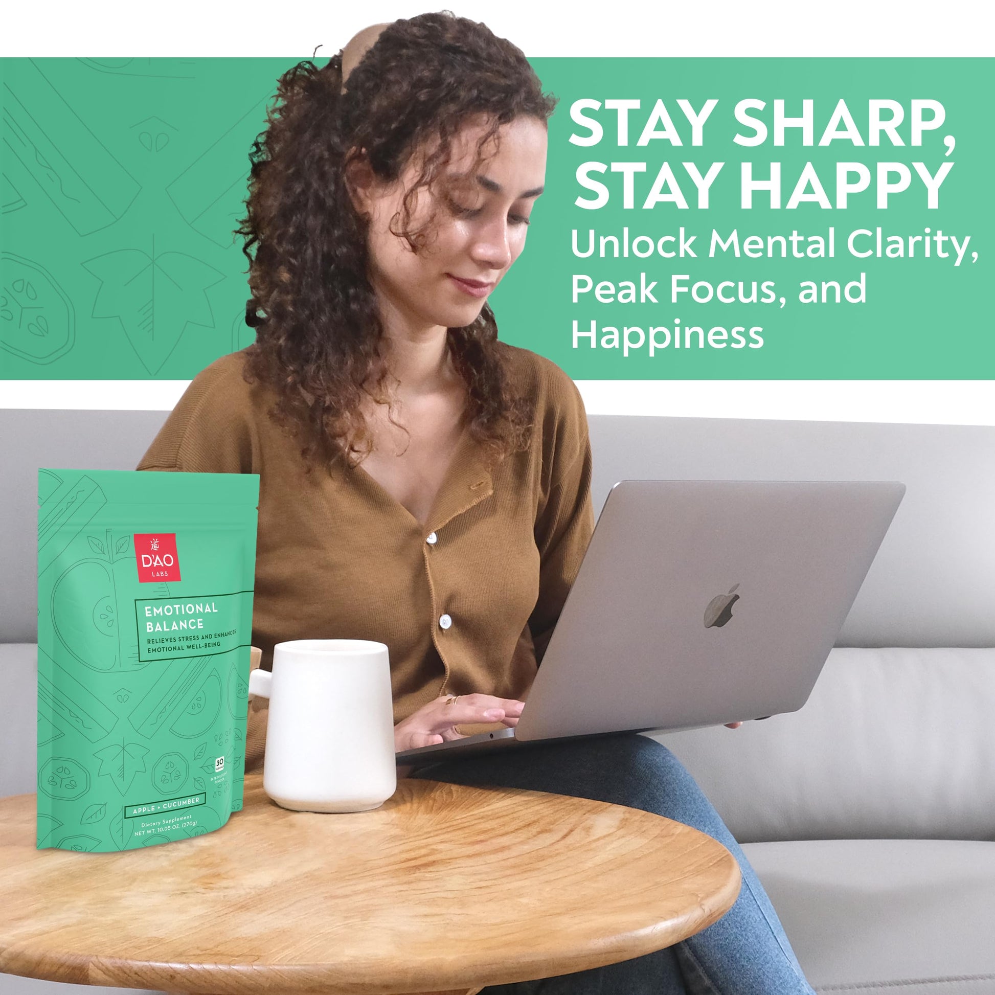 D'AO Labs Emotional Balance - Emotional Balance Powder - Calm & Stress Relief - Effervescent Powder with Apple-Cucumber Flavor - Xiao Yao San Traditional Chinese Herbal - 30 Individual Servings DAO Labs uk supplements