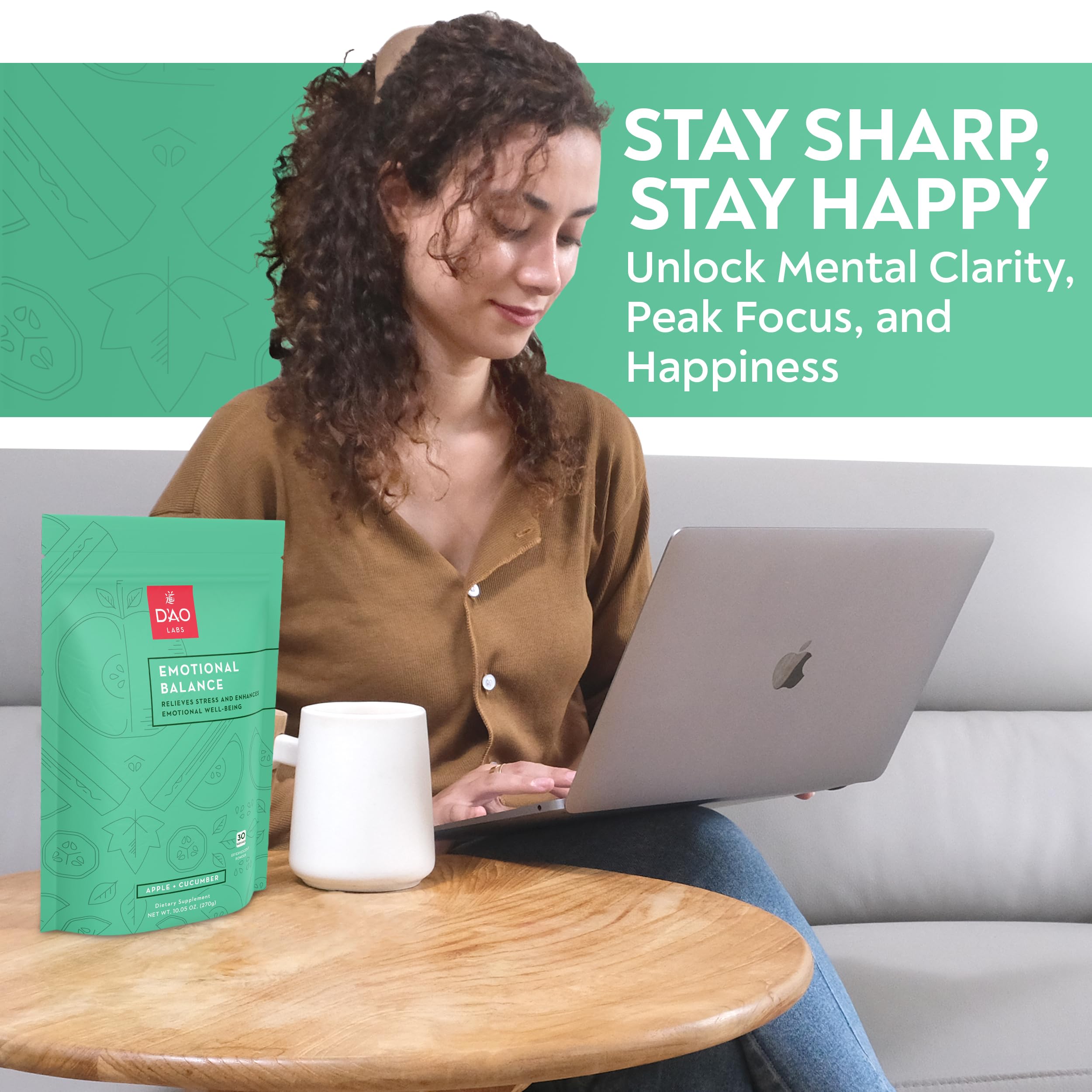 D'AO Labs Emotional Balance - Emotional Balance Powder - Calm & Stress Relief - Effervescent Powder with Apple-Cucumber Flavor - Xiao Yao San Traditional Chinese Herbal - 30 Individual Servings DAO Labs uk supplements