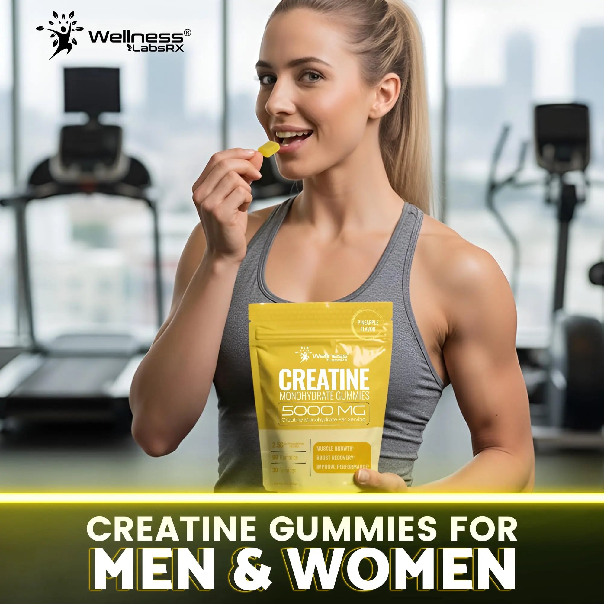 Creatine Gummies 5000mg, 30 Servings Creatine Monohydrate Gummies - Third-Party Tested Creatine for Women, Pineapple Flavor Creatine for Men, Muscle Growth, WELLNESS LABSRX uk supplements