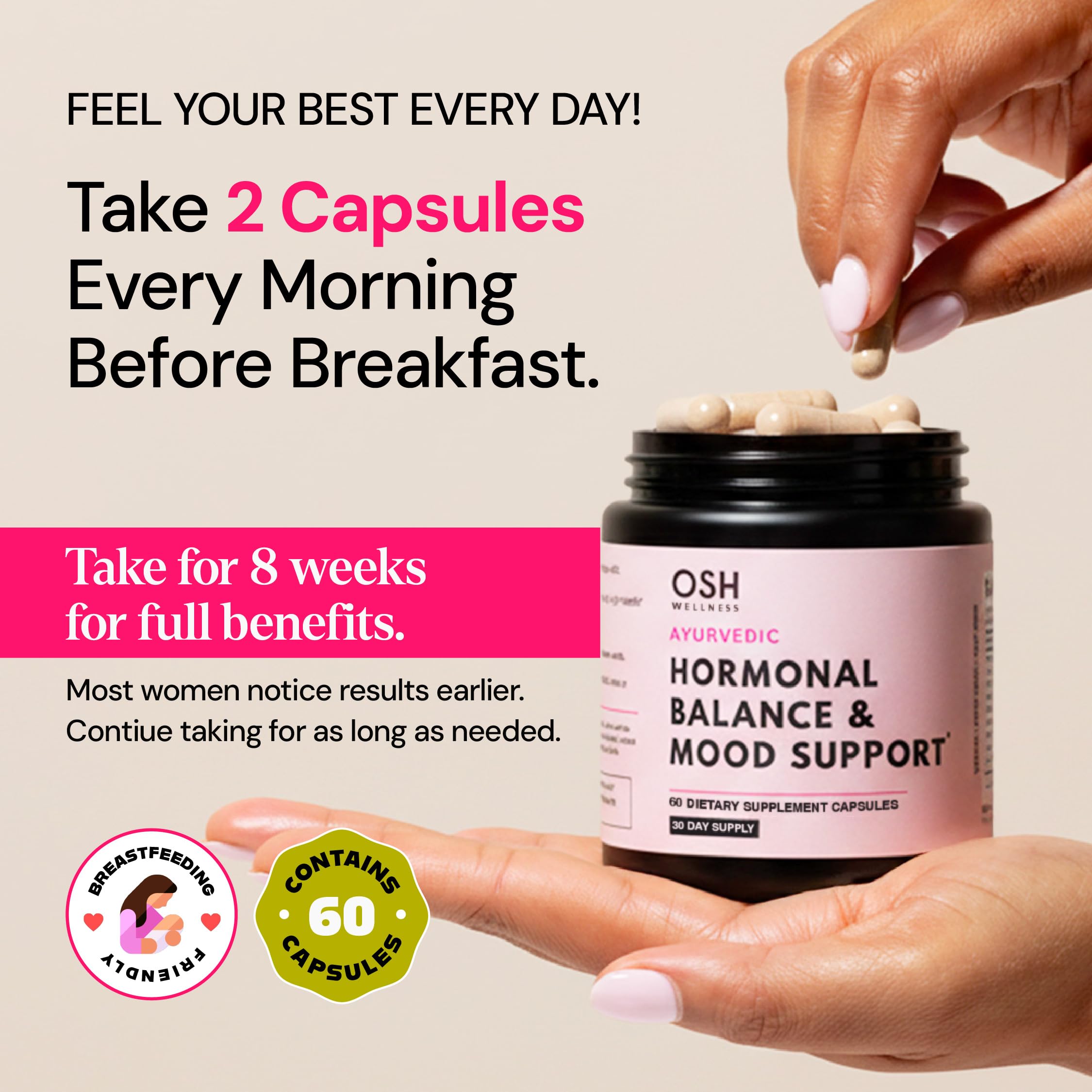 Ayurvedic Hormone Balance for Women | Cortisol Reducer | Mood, Energy, & Sleep Support | Regulates Estrogen | Stress Relief | Ashwagandha, Rhodiola, & Shatavari | Made in USA | 60 Ct. - OSH Wellness Freshly Moms uk supplements