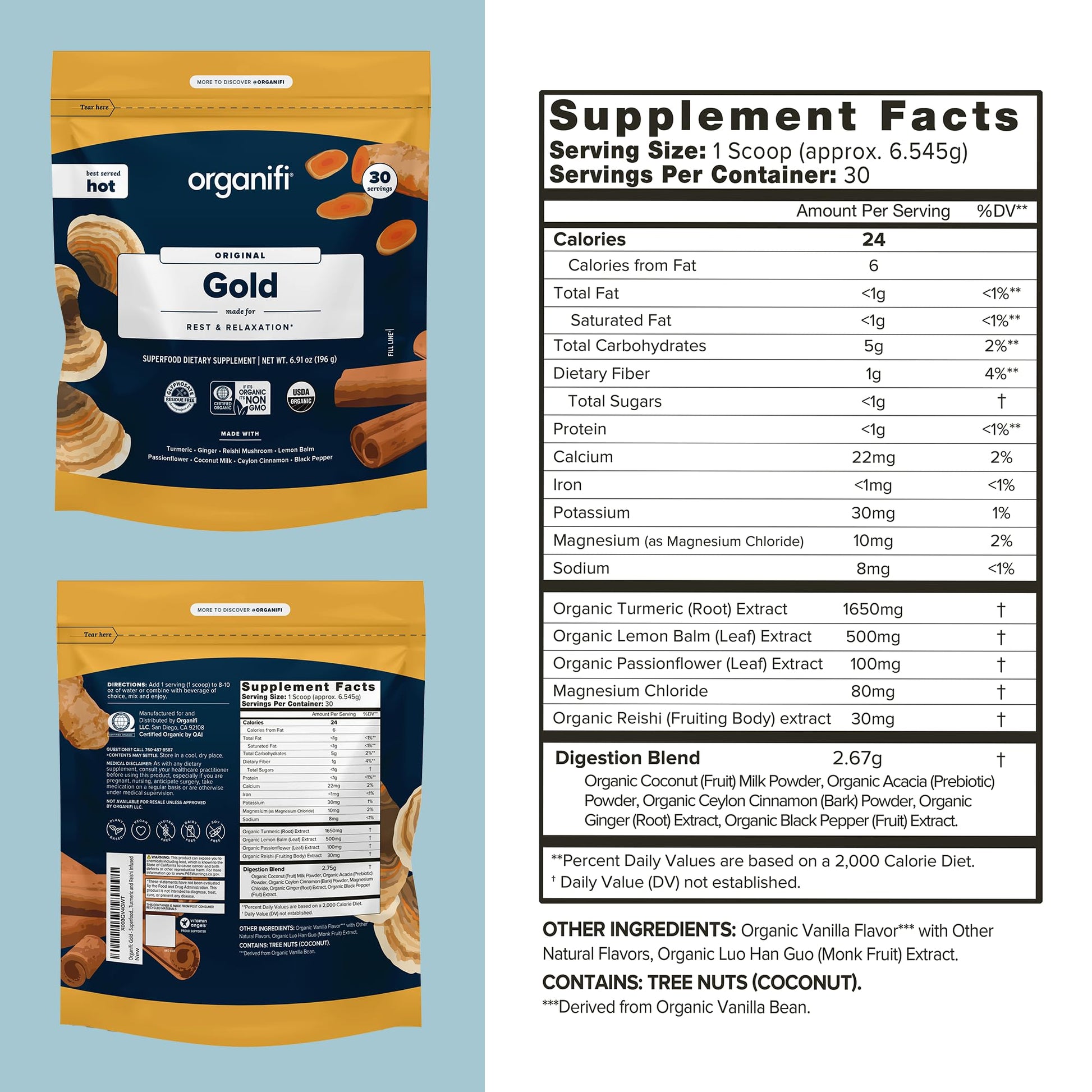Organifi: Gold - Superfood Supplement Powder- 90 Servings (3 Pack) - Stress Support Organifi uk supplements