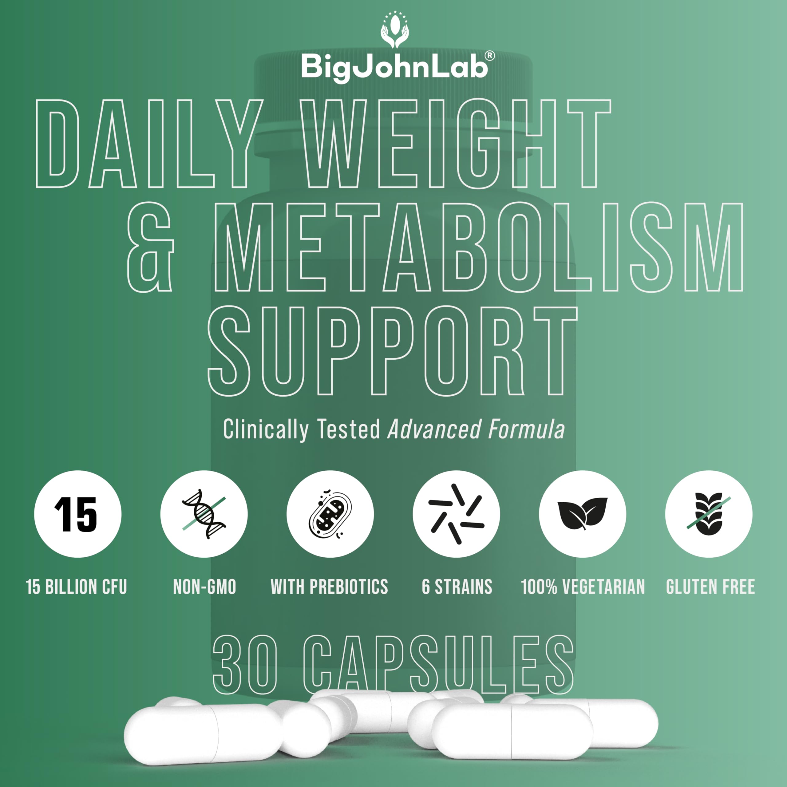 BIGJOHNLAB® - Probiotics for Weight Management & Bloating - 6 Probiotic Strains - Prebiotics - Key Ingredient Cayenne & Green Tea - Supports Gut Health - Weight Management for Women & Men - 30 CT BIGJOHNLAB uk supplements