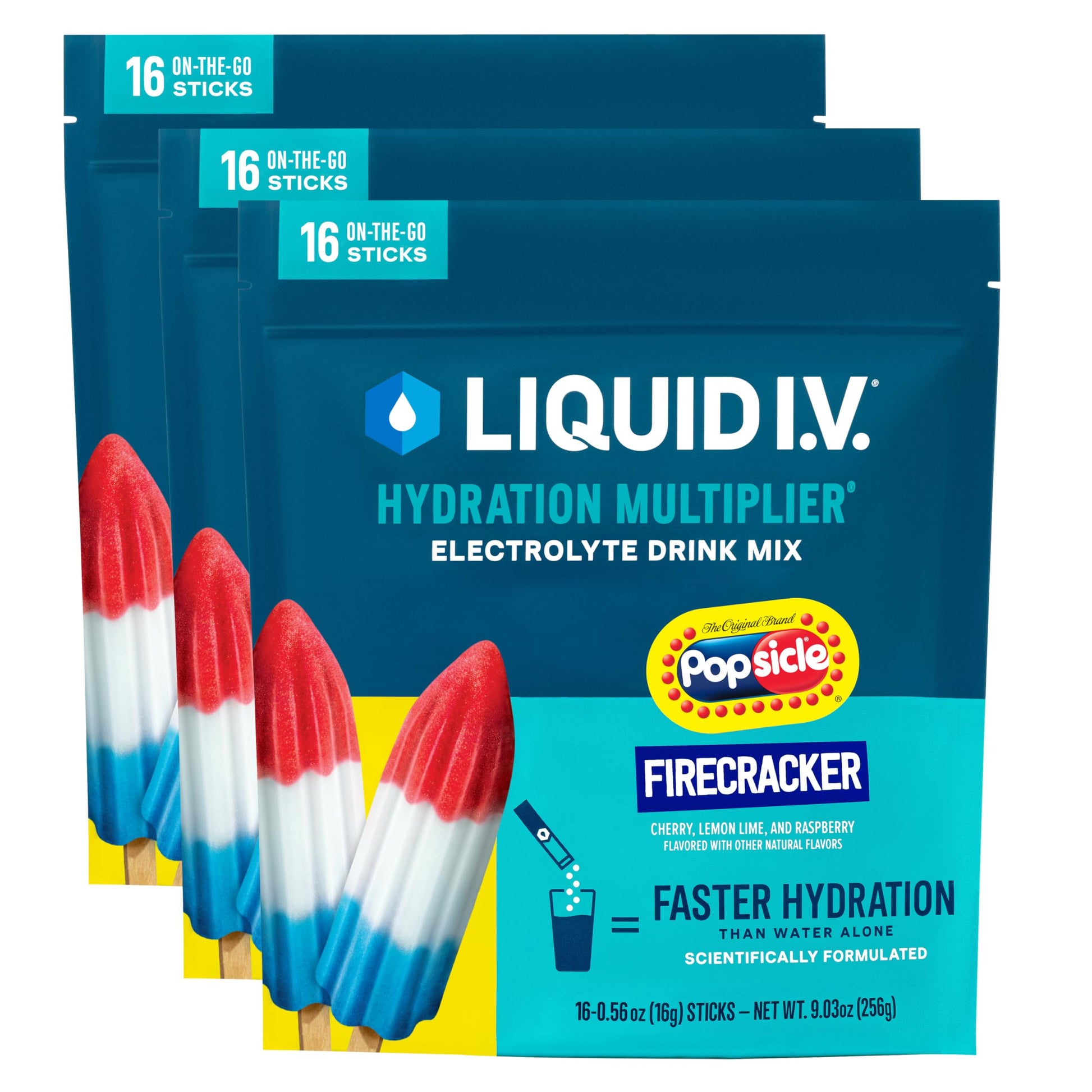 Liquid I.V.® Hydration Multiplier - Popsicle Firecracker | Electrolyte Powder Drink Mix | 3 Pack (48 Servings) Liquid I.V. uk supplements