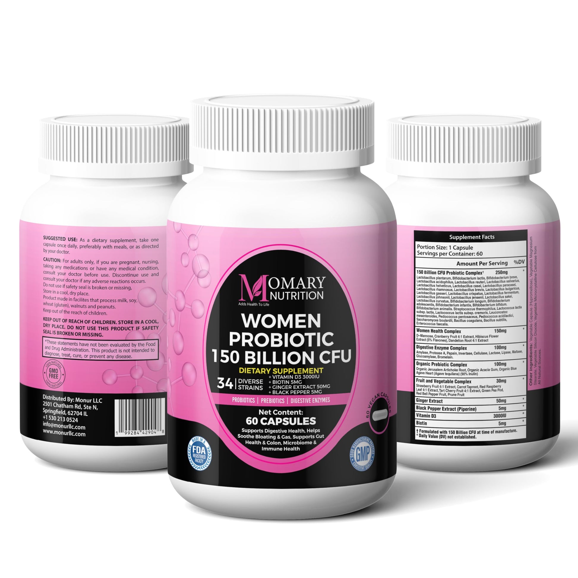 9-in-1 Bio Cultures Complex for Women – 150 Billion CFU Probiotics with 34 Diverse Strains, Organic Prebiotics, Postbiotics, Digestive Enzymes & Biotin – Supports Digestive Balance & Gut Microbiome MOMARY NUTRITION uk supplements