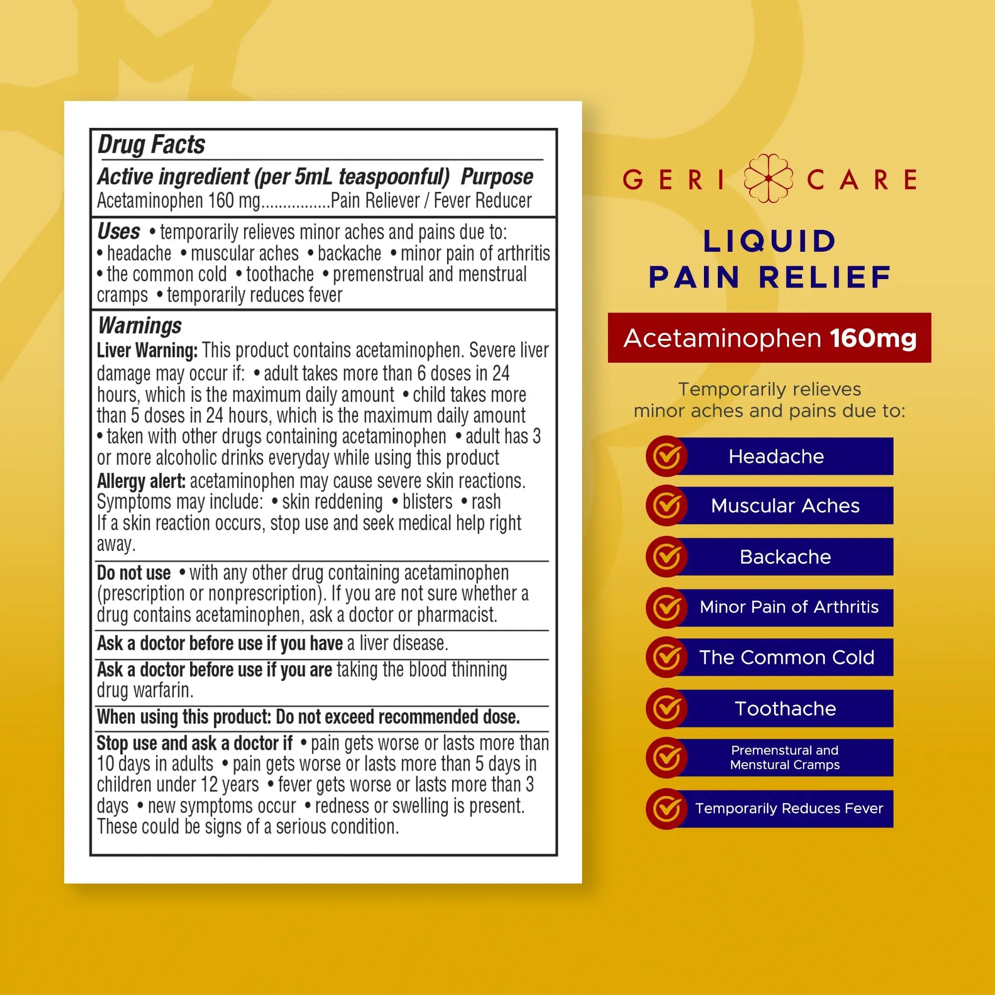 GeriCare Regular Strength Liquid Acetaminophen 160 mg, Pain Reliever, Fever Reducer, Aspirin & Alcohol Free, Cherry Flavored 16 Fl Oz (Pack of 2) GeriCare uk supplements