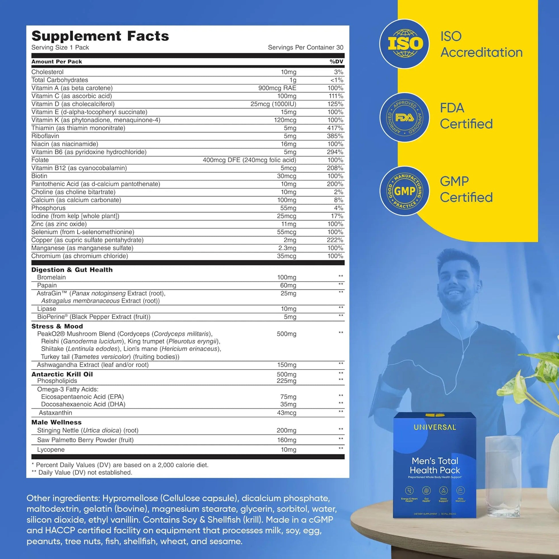 Men's Total Health Daily Vitamin Packs - 22 Essential Minerals & Vitamins for Men, All-in-One Multivitamin Supplement for Energy Universal U uk supplements