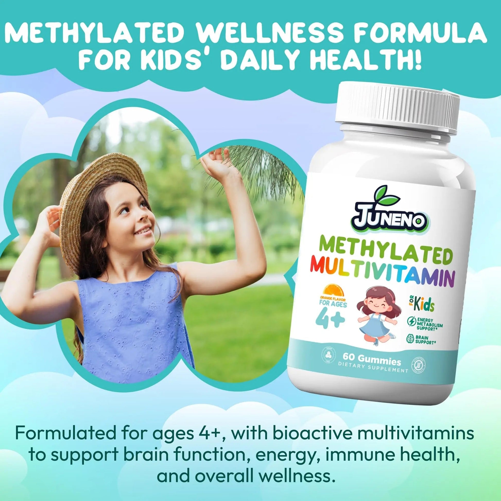 Juneno Methylated Multivitamin Gummies for Kids - MTHFR Support Supplement with B Complex 5-MTHF Folate (L-Methylfolate) Juneno uk supplements
