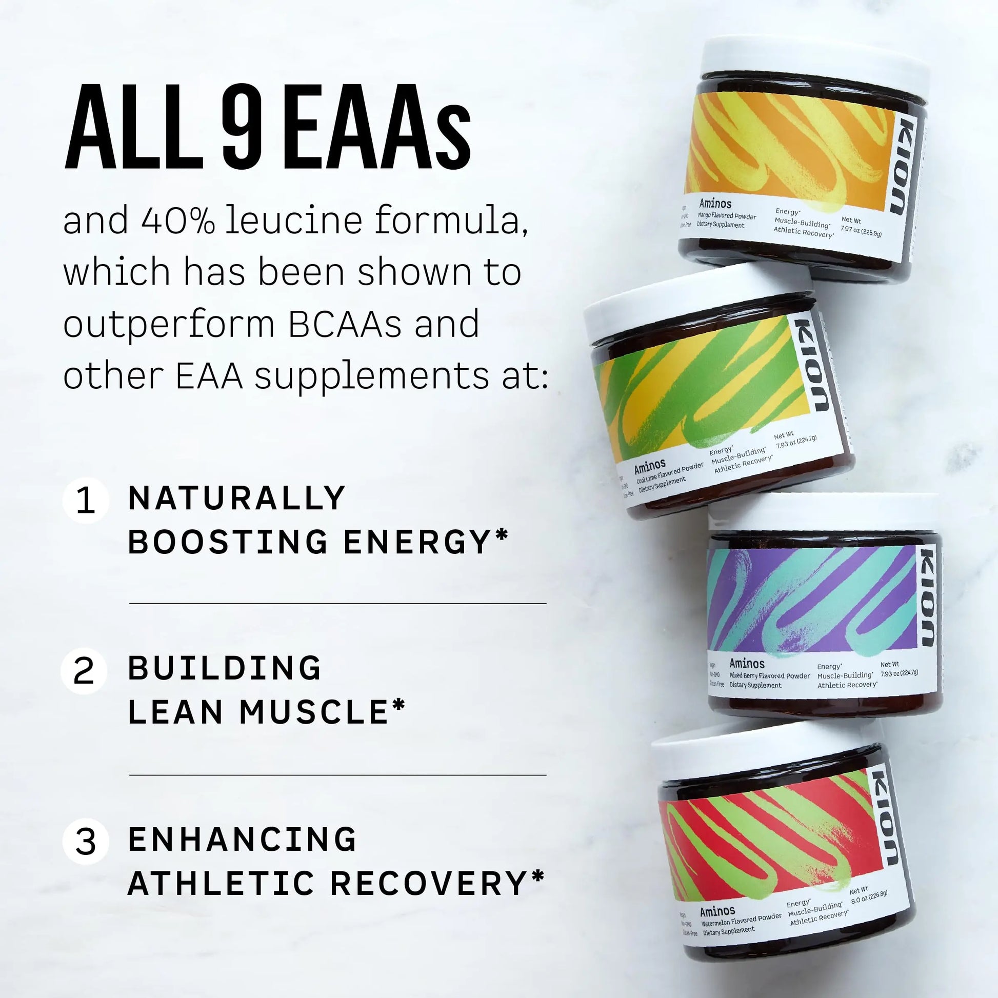 Kion Aminos - Essential Amino Acids Supplement, Essential Amino Acids Powder for Muscle Recovery, BCAA EAA No Caffeine, Amino Acid Powder, Essential Amino Energy - 30 Servings, Mixed Berry Kion uk supplements