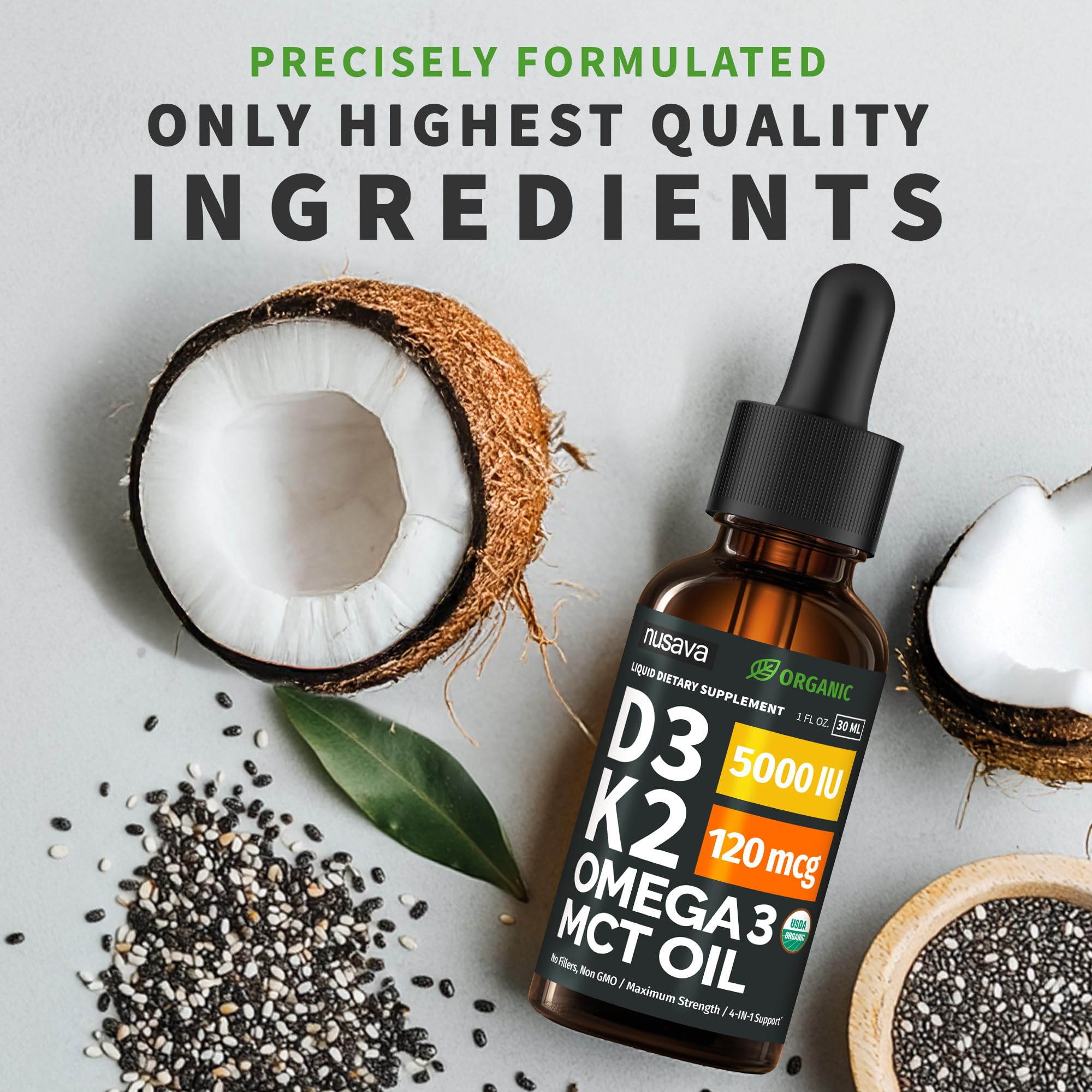 (2 Pack) Organic Vitamin D3 K2 Drops with MCT Oil Omega 3, 5000 IU, Maximum Strength Vitamin D Liquid, No Fillers, Non-GMO Liquid D3 for Faster Absorption and Immune Support (Unflavored, 2 Fl Oz) NUSAVA uk supplements