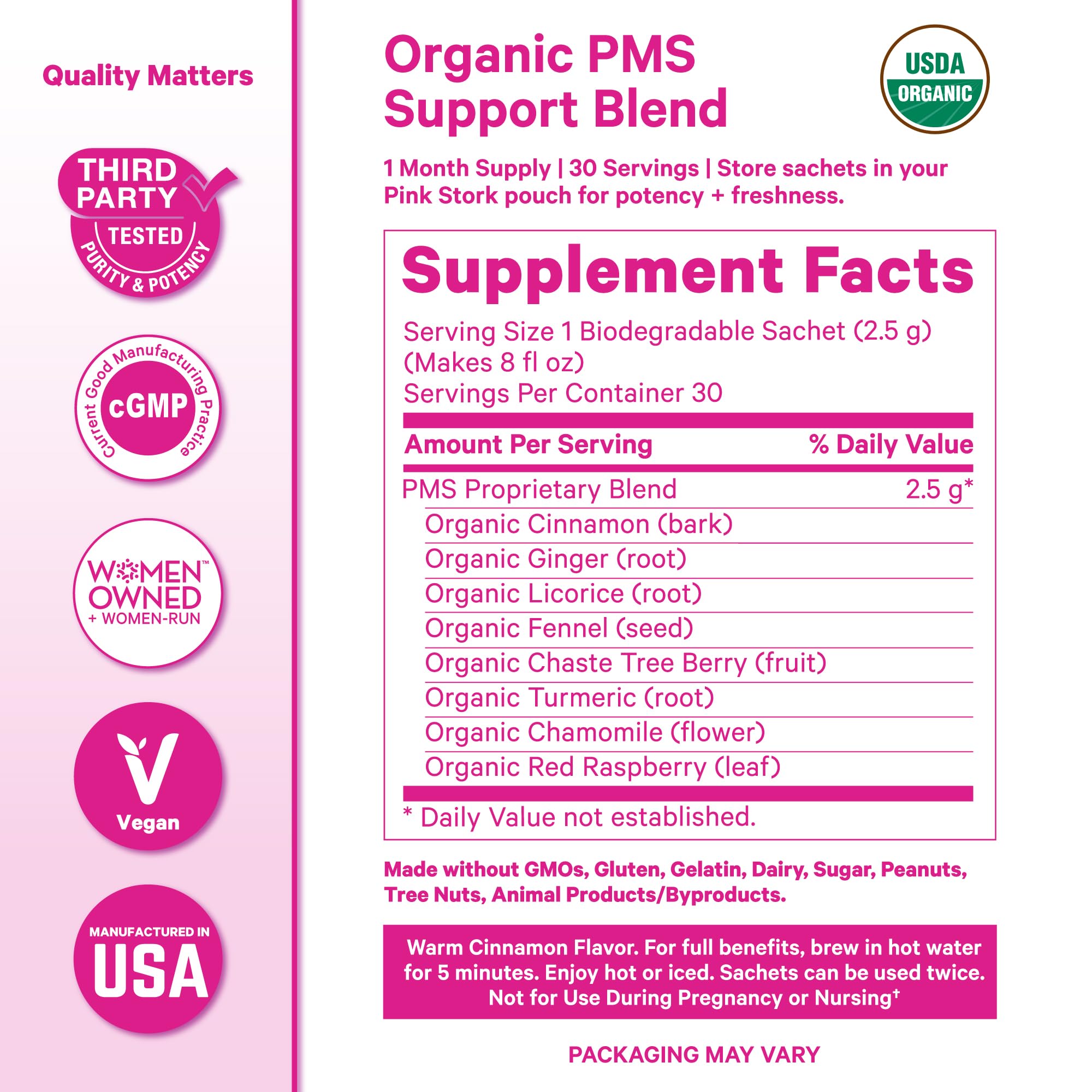 Pink Stork Organic PMS Tea for Hormone Balance, Mood Swings, Bloating, and Period Regularity - 8 Herbs - Vitex, Red Raspberry Leaf, Chamomile - Caffeine-Free - 15 Sachets, Hot or Iced Pink Stork uk supplements
