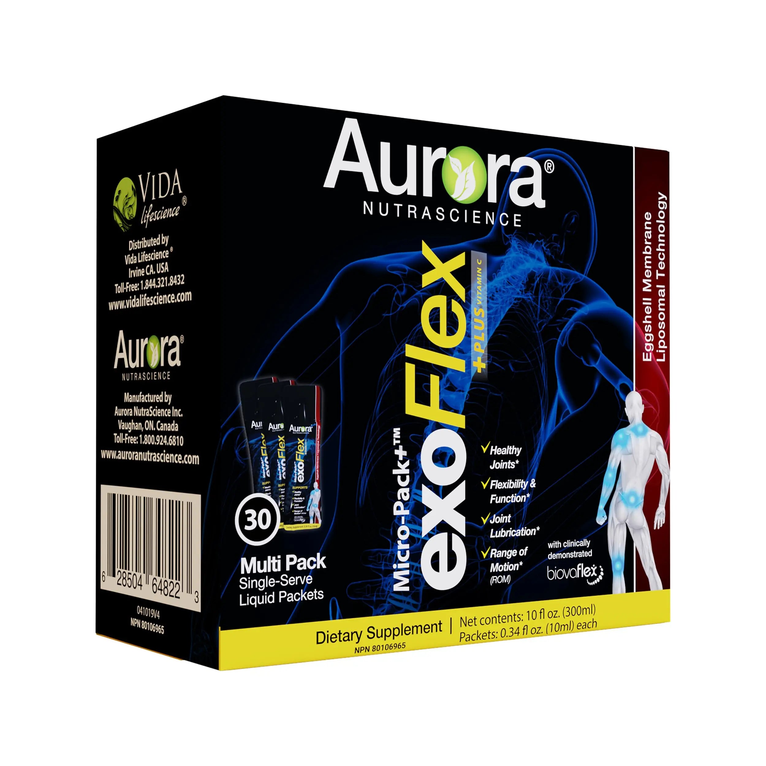Aurora Nutrascience Micro-Pack Liposomal exoFlex+ - Liquid Vitamin C Supplement, Eggshell Membrane with BiovaFlex, Curcumin, & Boswellia, for Men & Women - 30 Single-Serve Packets Aurora Nutrascience uk supplements