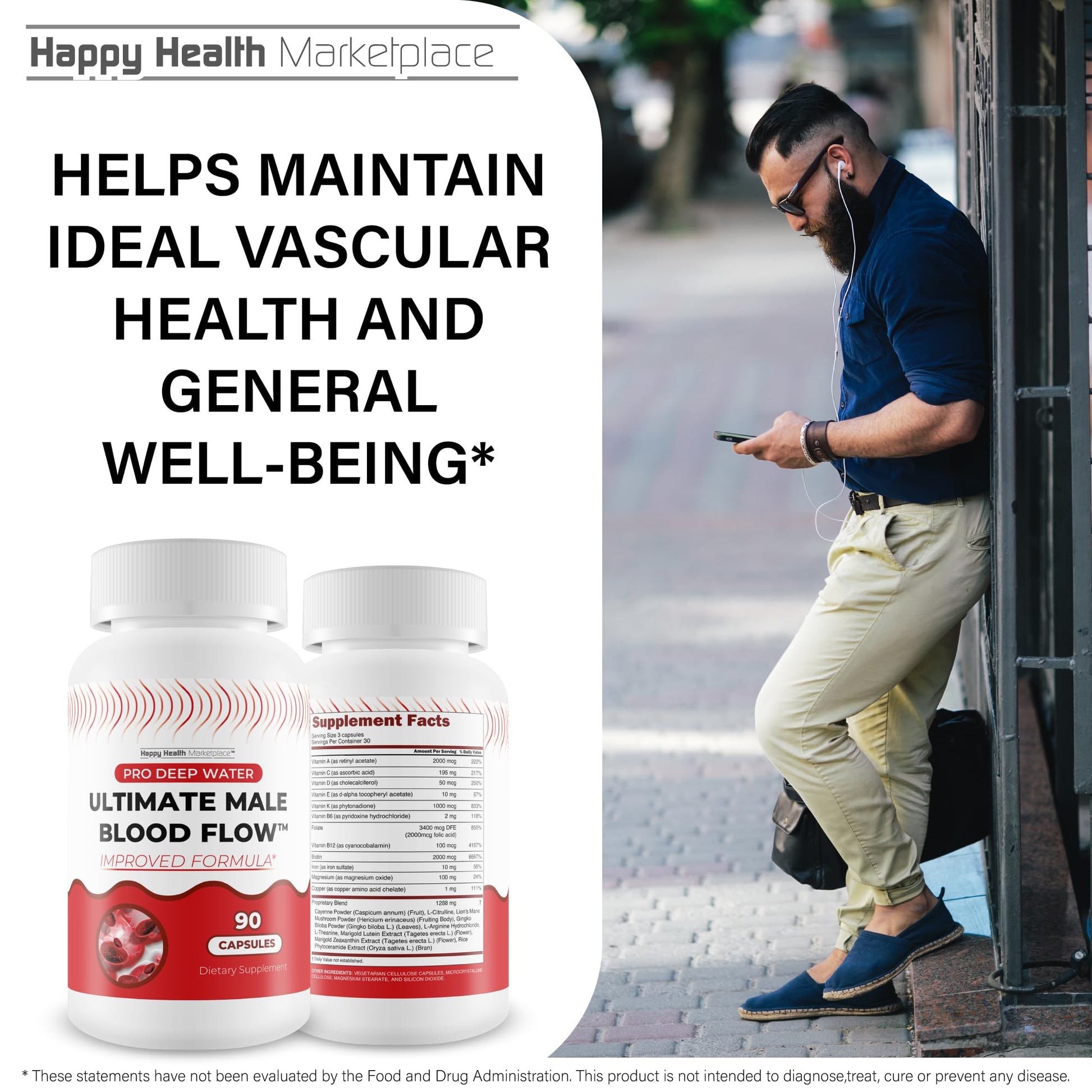 Pro Deep Water Ultimate Male Blood Flow - Improved Formula - Our Best Improved Blood Flow Supplement for Men - Advanced Blood Flow Support for Men - Our Best Circulation Supplement Alpha Boost Pills Happy Health Marketplace uk supplements