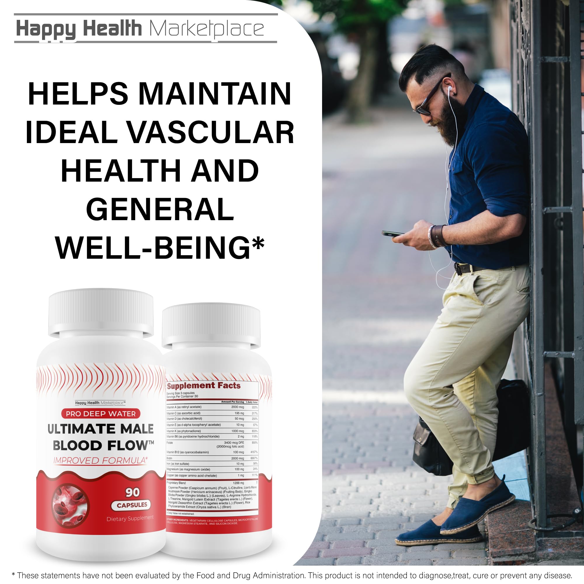 Pro Deep Water Ultimate Male Blood Flow - Improved Formula - Our Best Improved Blood Flow Supplement for Men - Advanced Blood Flow Support for Men - Our Best Circulation Supplement Alpha Boost Pills Happy Health Marketplace uk supplements