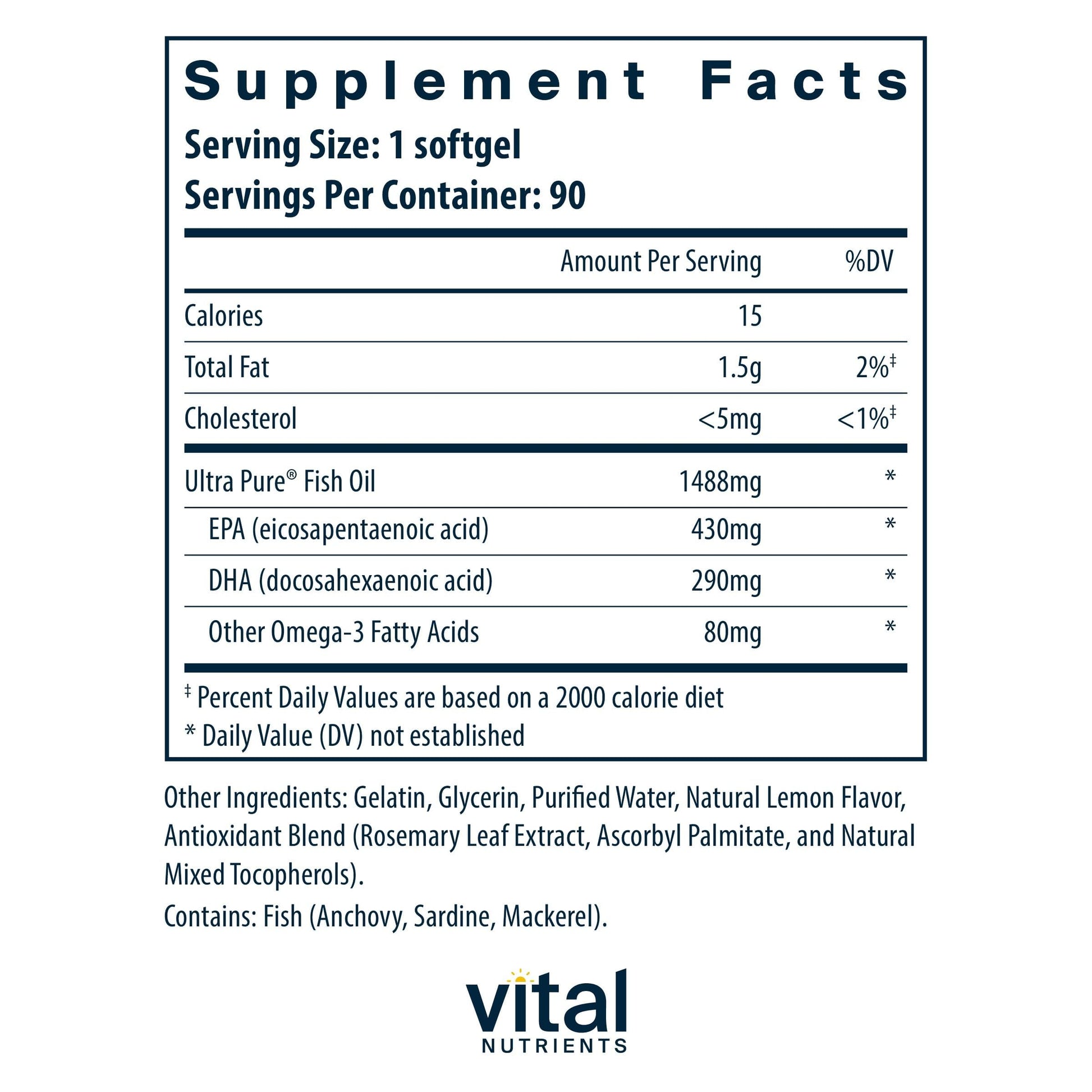 Vital Nutrients Ultra Pure® Fish Oil 800 Triglyceride Form - Heart, Brain, & Immune Health* - Sustainably Sourced High EPA & DHA Omega-3 Fatty Acid - Lemon Flavor - Gluten, Dairy, Soy Free - 90 Count Vital Nutrients uk supplements