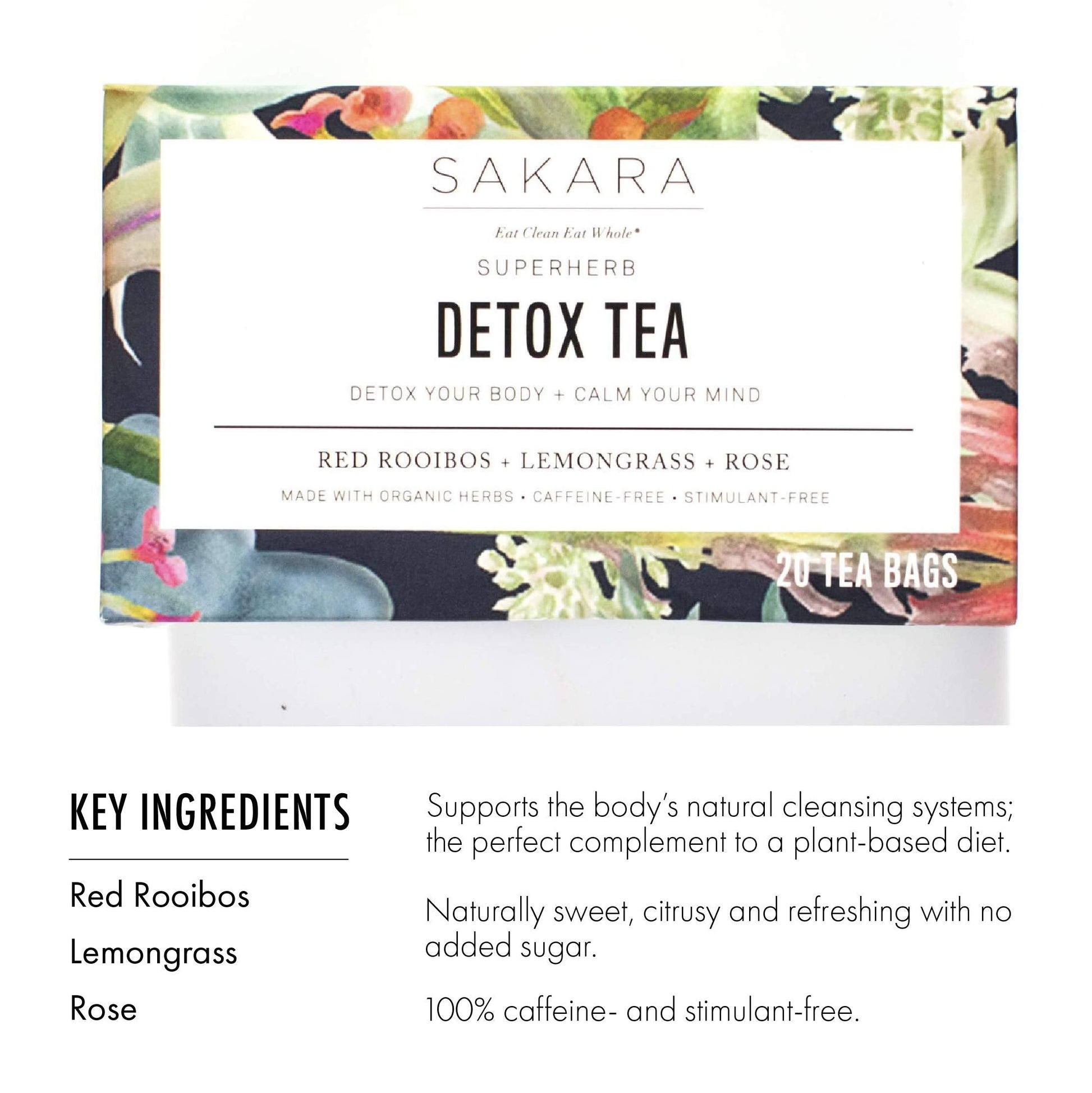 Sakara Detox Tea - Herbal Tea with Rose Petals, Lemon Peel, Lemongrass, & Rooibos SAKARA uk supplements
