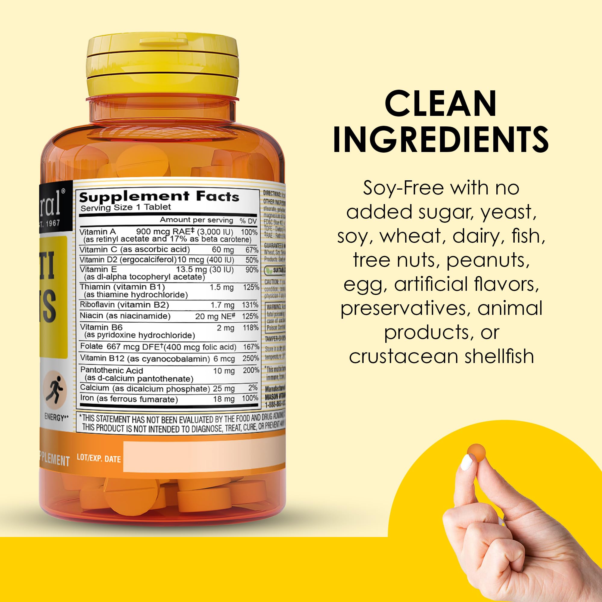 MASON NATURAL Mini Multi Vitamins with Iron, Vitamins A, C, D, E, B1, B2, B3, B6, B12, Folate and Calcium for Overall Health MASON NATURAL uk supplements