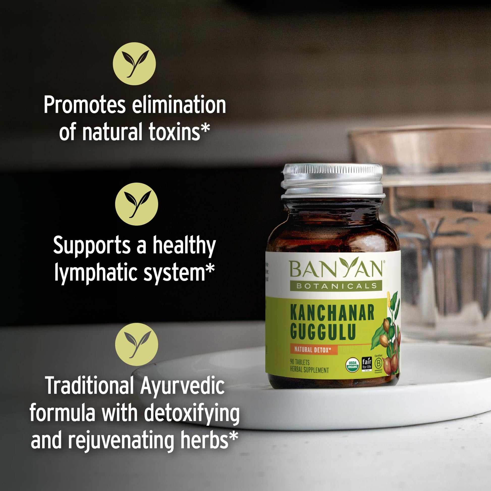 Banyan Botanicals Kanchanar Guggulu Tablets – Organic Lymph Supplement with Guggulu Resin – Promotes the Healthy Elimination of Natural Toxins* – 90 Tablets – Non-GMO Sustainably Sourced Vegan Banyan Botanicals uk supplements
