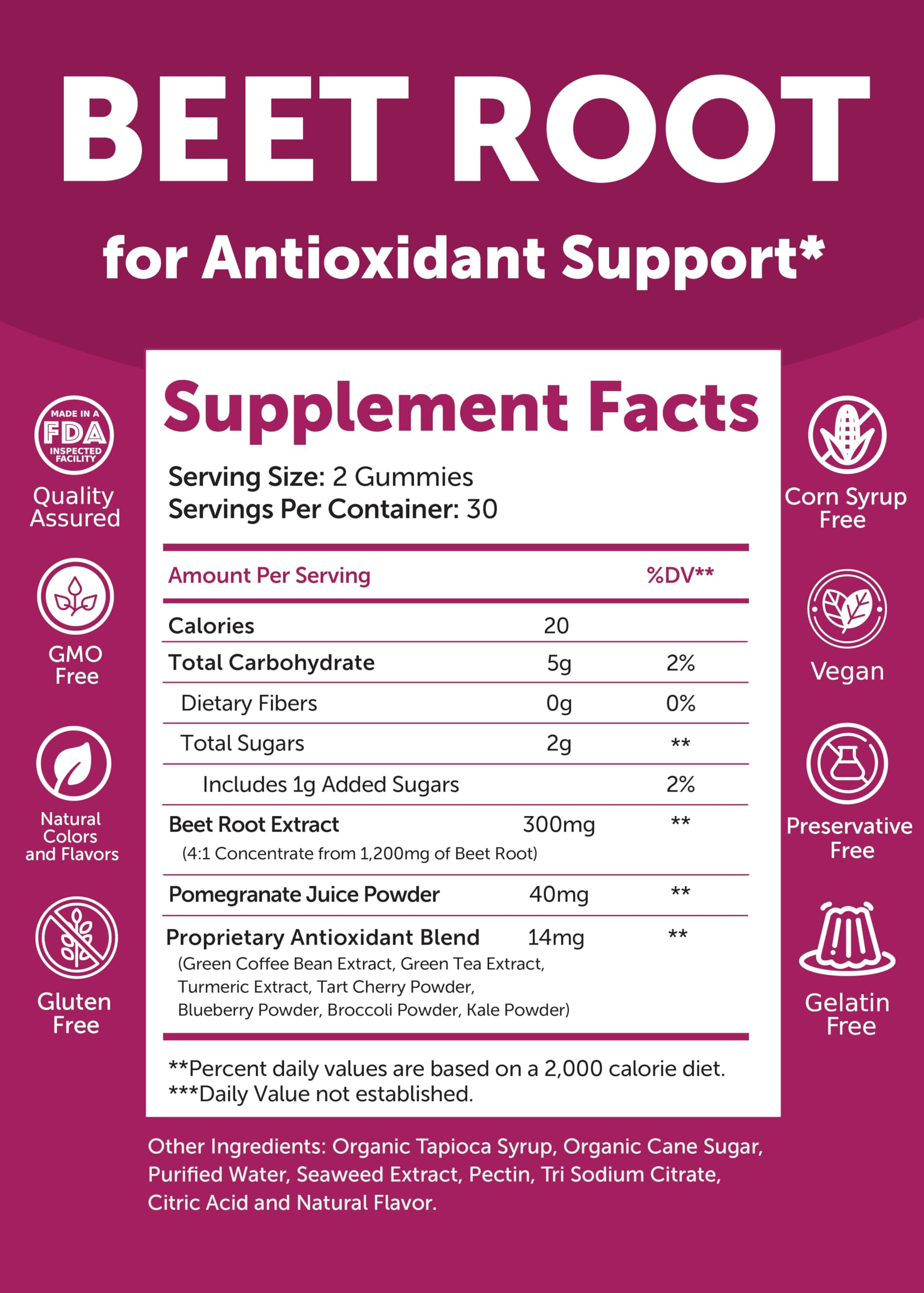 Lunakai USA Made Beet Root Gummies with Antioxidant Blend - Delicious Non-GMO Beet Chews, 60ct Lunakai uk supplements