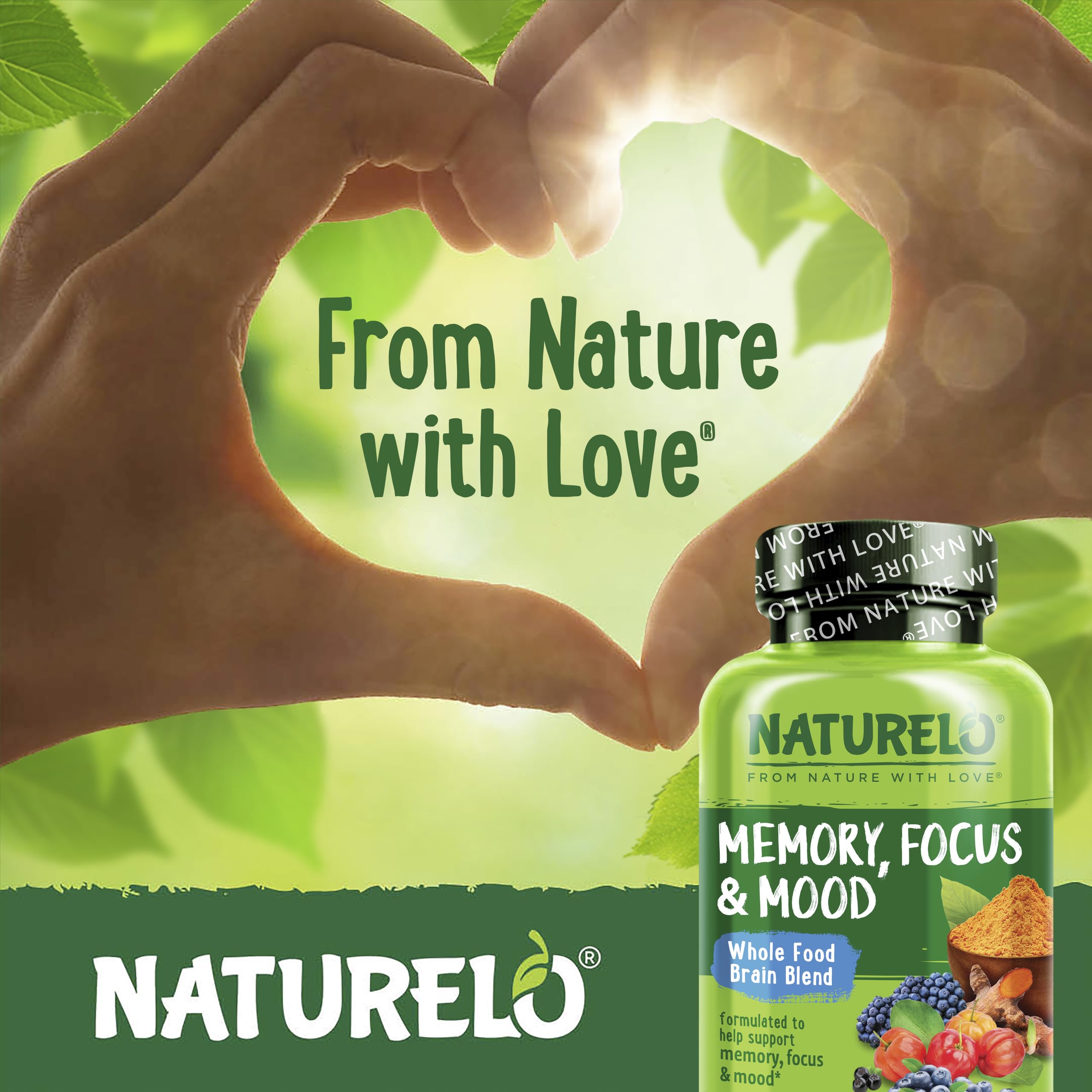 NATURELO Whole Food Brain Supplement - Brain Health Supplements for Memory & Focus Support - Enhance Brain Health Blend Supplement for Adults