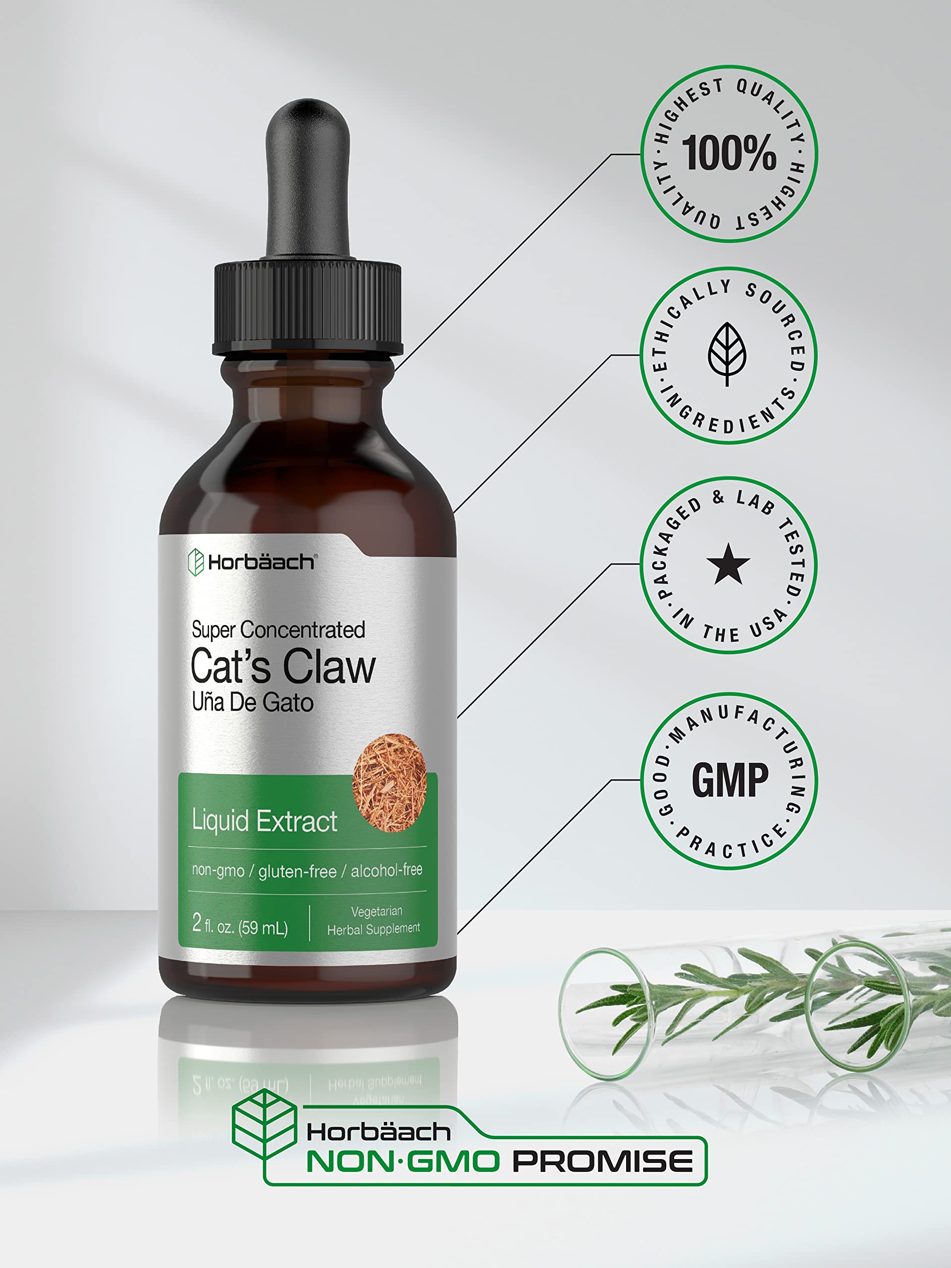 Cats Claw Herb Extract Tincture | 2 Fl Oz | Alcohol Free | Vegetarian, Non-GMO, Gluten Horbäach uk supplements