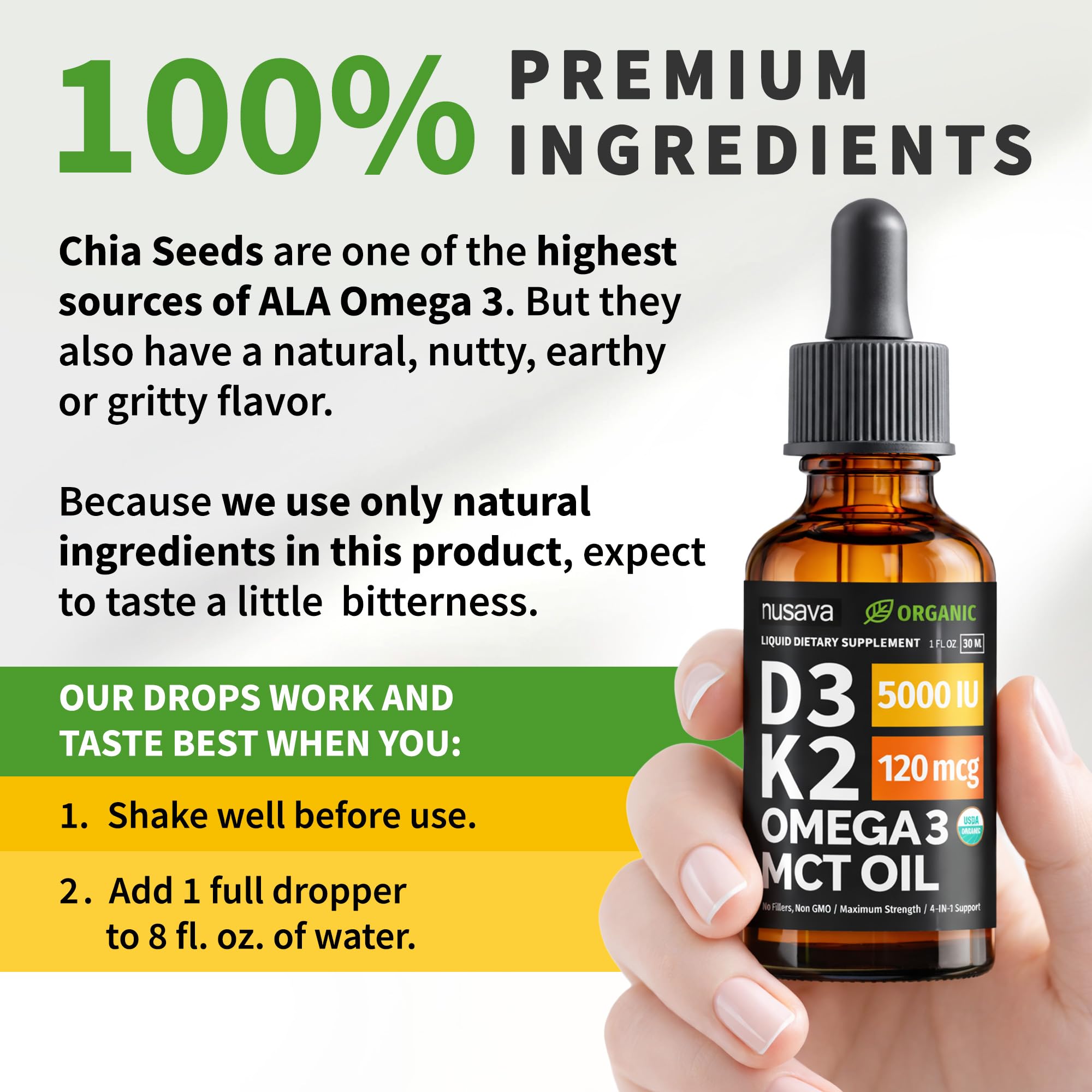 (2 Pack) Organic Vitamin D3 K2 Drops with MCT Oil Omega 3, 5000 IU, Maximum Strength Vitamin D Liquid, No Fillers, Non-GMO Liquid D3 for Faster Absorption and Immune Support (Unflavored, 2 Fl Oz) NUSAVA uk supplements