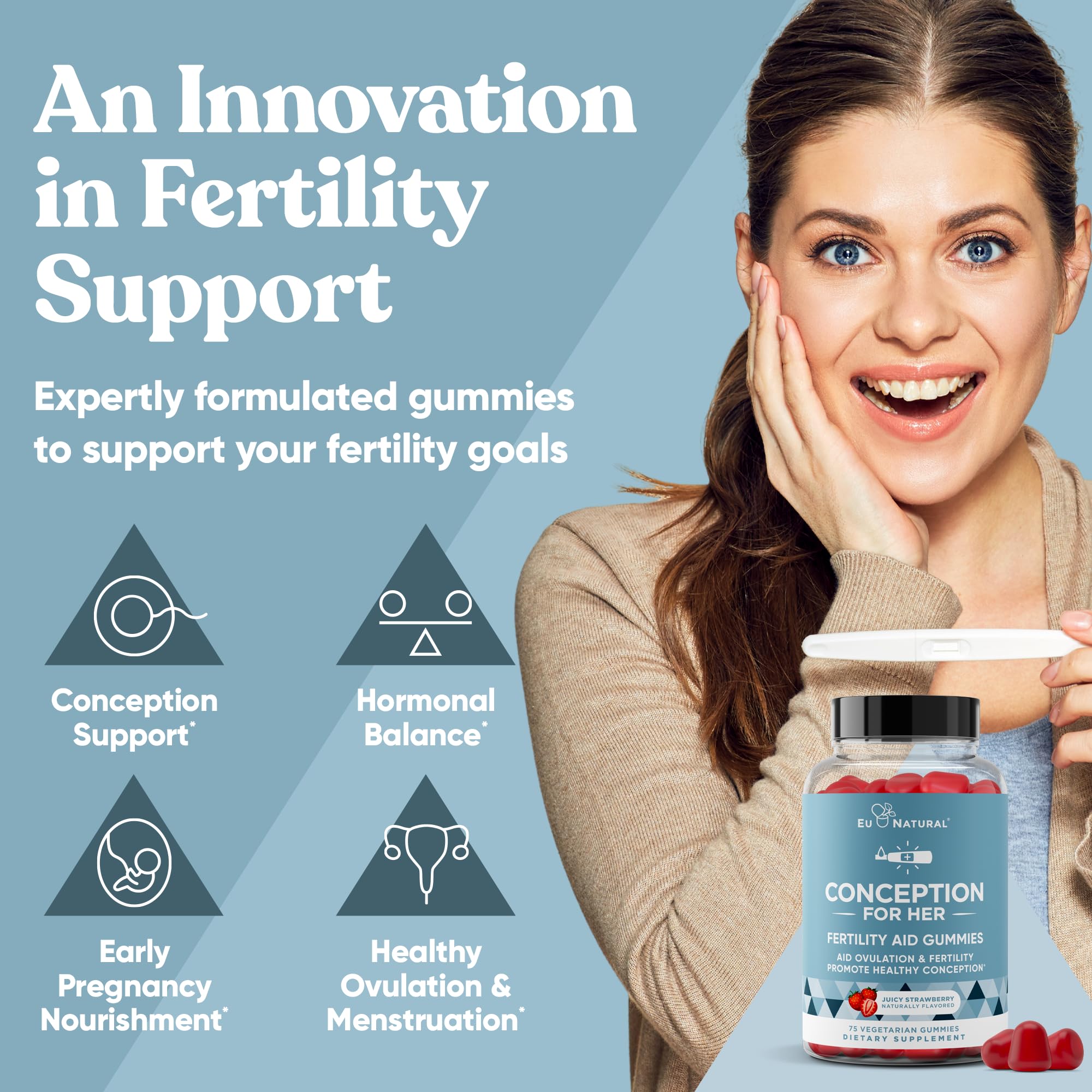 Conception for Her Fertility Gummies - Fertility Supplements for Women with Myo Inositol, Folate & more Essential Nutrients - Delicious Juicy Strawberry Hormone Balance Vitamins, 75 ct Pectin Gummies Eu Natural uk supplements