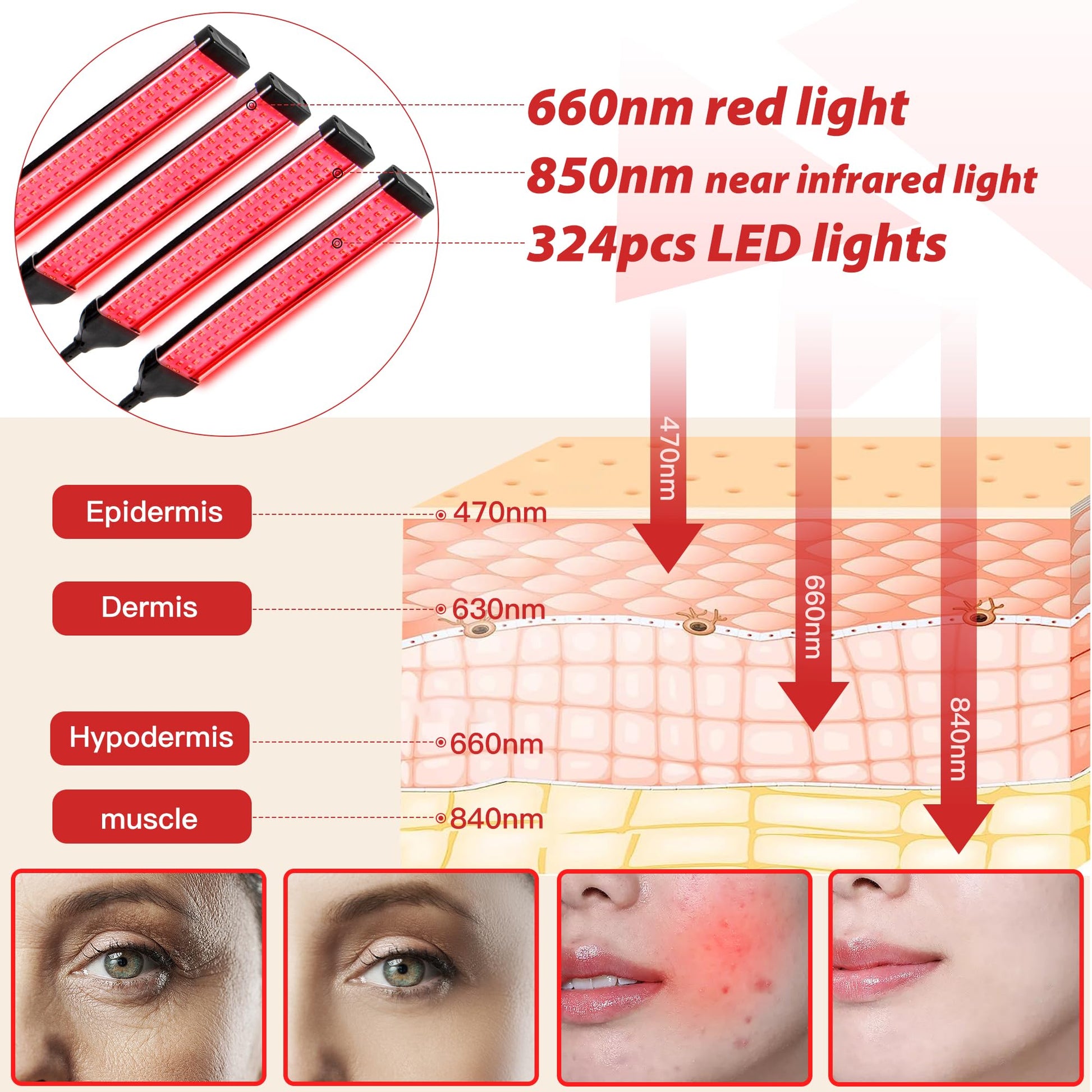 Dexnump Red Light Therapy for Face, 324 LEDs Red Light Therapy Lamp Height Free Adjustment Infrared Dexnump uk supplements