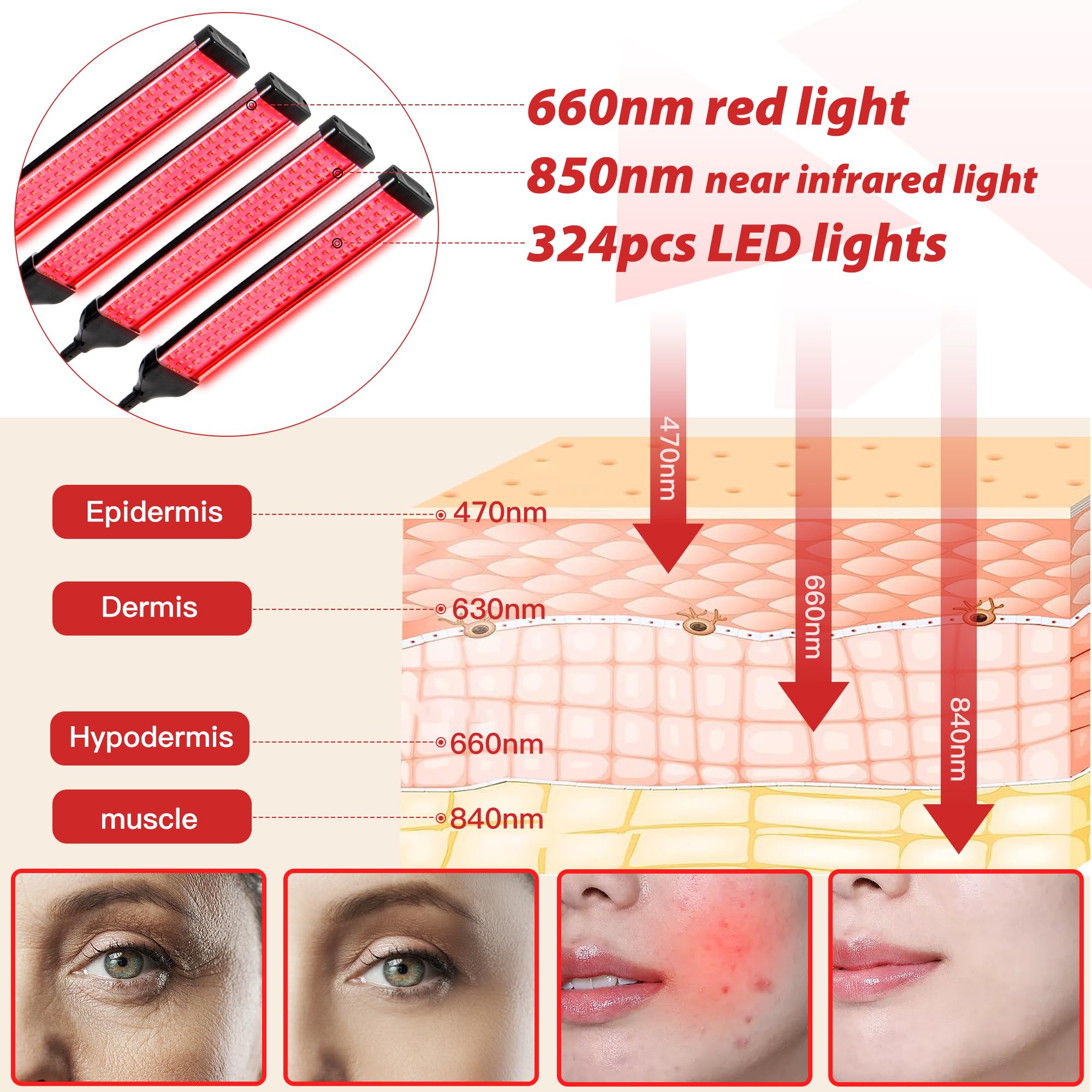 Dexnump Red Light Therapy for Face, 324 LEDs Red Light Therapy Lamp Height Free Adjustment Infrared Dexnump uk supplements