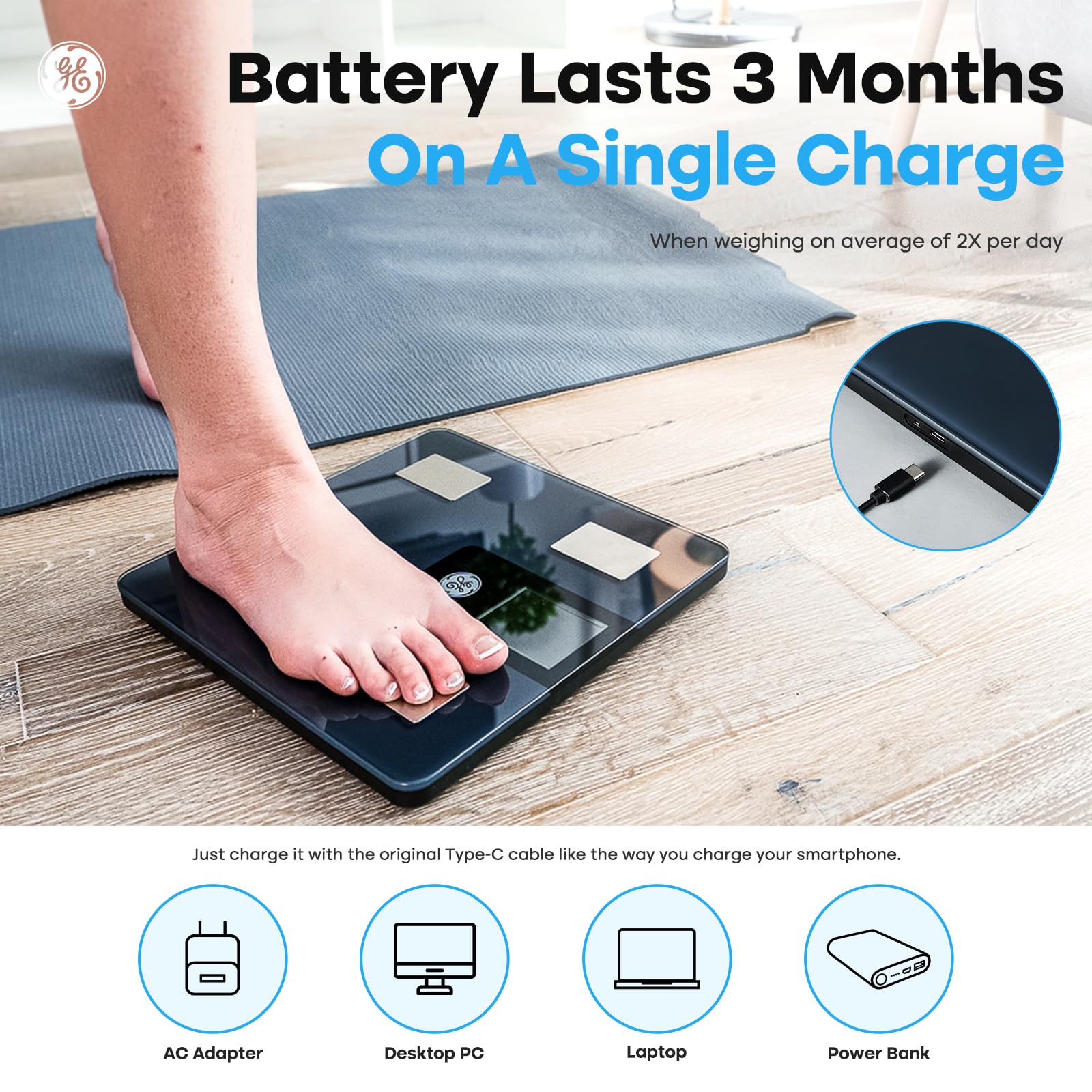 GE Smart Scale for Body Weight and Fat Percentage with All-in-one LCD Display GE uk supplements