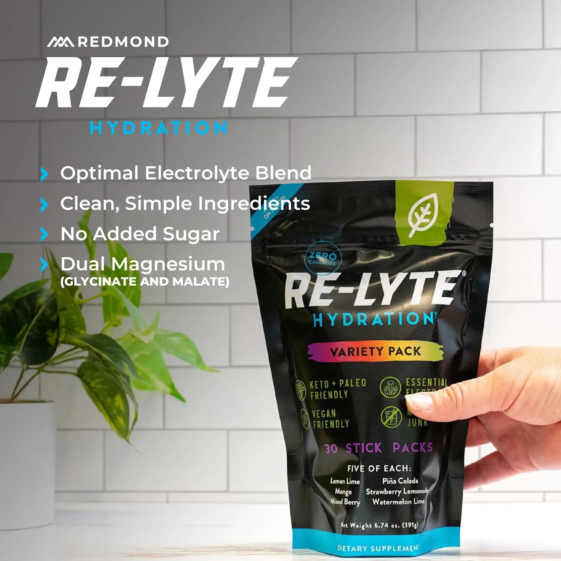 REDMOND Re-Lyte Hydration Electrolyte Powder Mix, Variety Pack, 30 Stick Packs REDMOND uk supplements