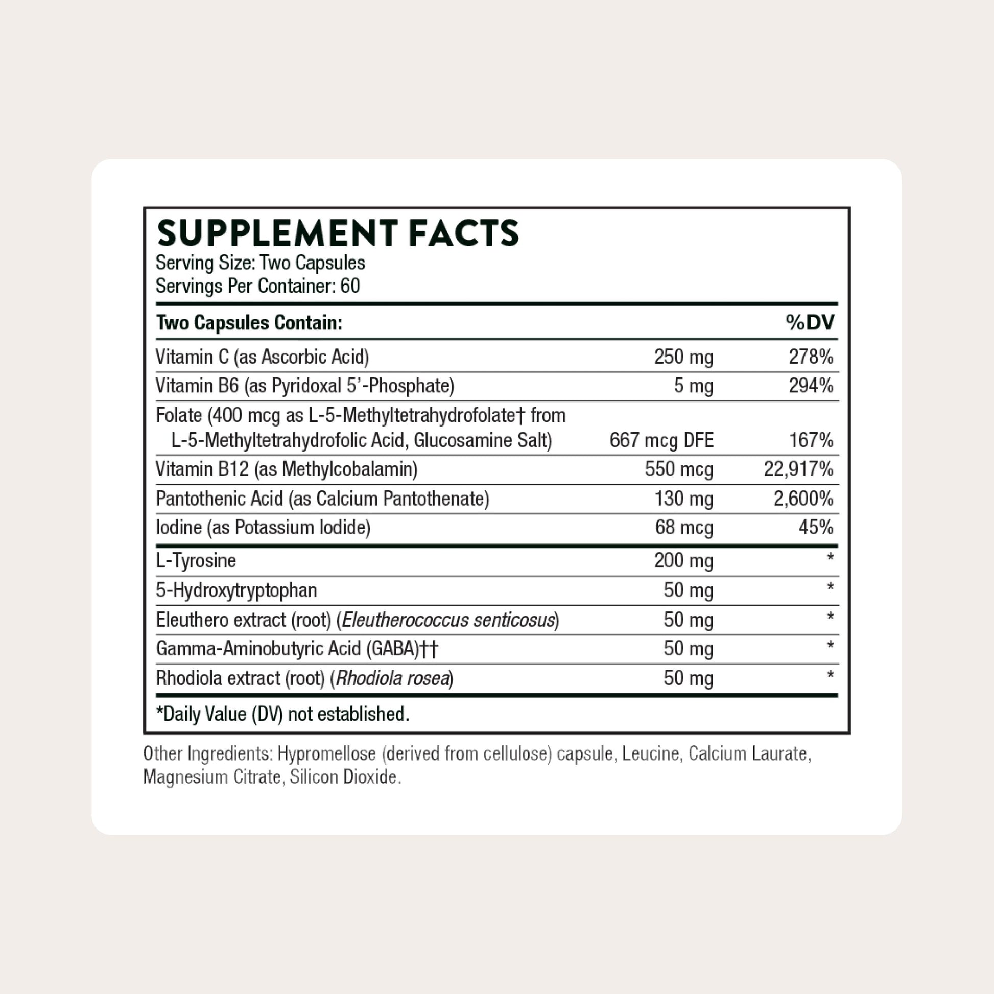 THORNE - Emotion Balance Support - Supports Mood & Stress Management* - Vitamins B6, B12 & C, 5-HTP, GABA, Rhodiola, Folate (5-MTHF) & L-Tyrosine - Third-Party Certified - Gluten-Free - 120 Capsules THORNE uk supplements