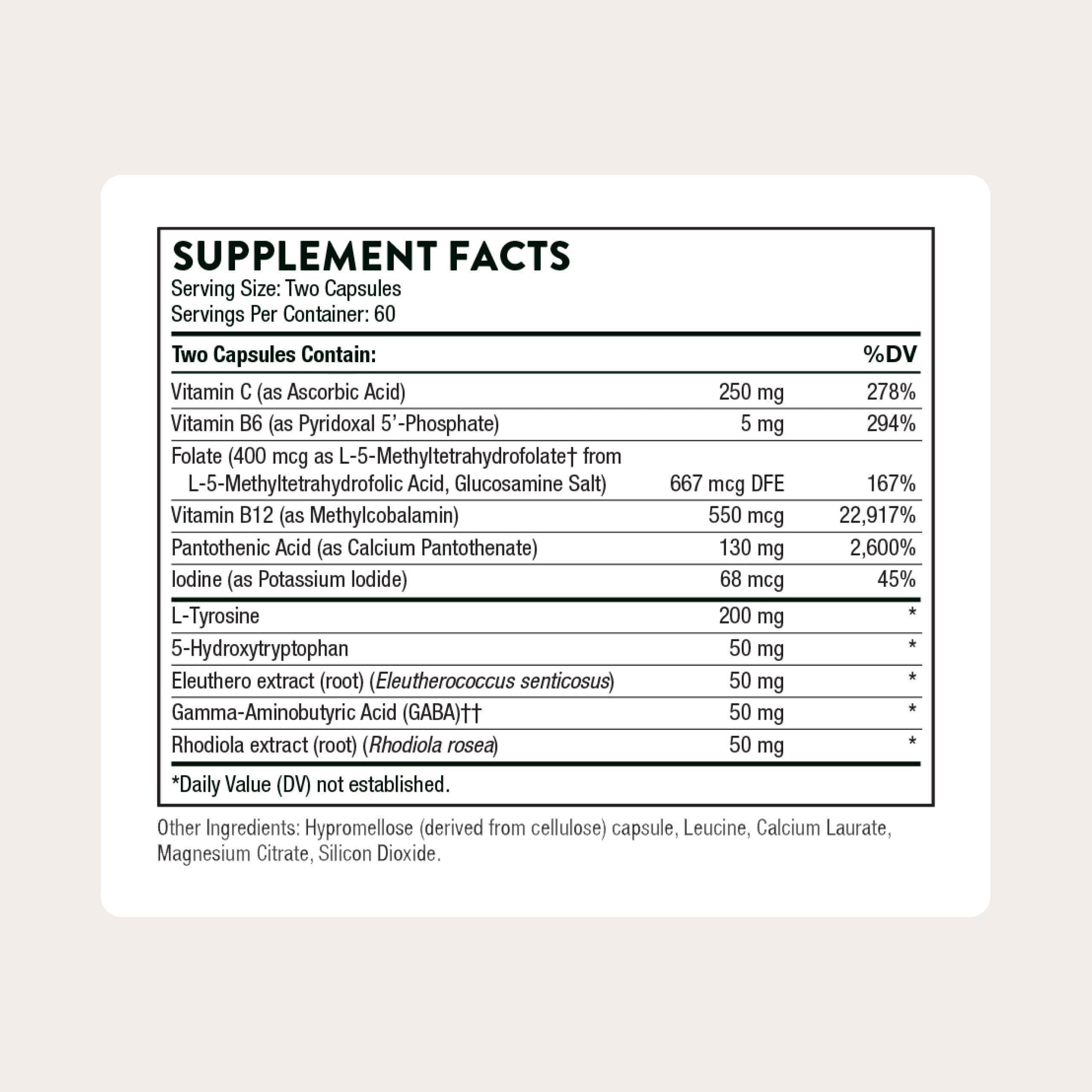 THORNE - Emotion Balance Support - Supports Mood & Stress Management* - Vitamins B6, B12 & C, 5-HTP, GABA, Rhodiola, Folate (5-MTHF) & L-Tyrosine - Third-Party Certified - Gluten-Free - 120 Capsules THORNE uk supplements
