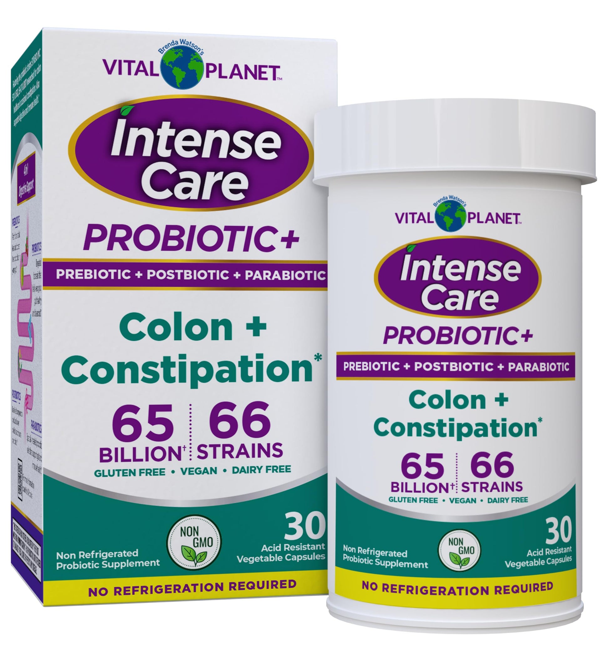 Vital Planet - Intense Care Colon & Constipation Probiotics Plus Organic Prebiotics, Postbiotics, Parabiotics, Complete 4-in-1 Health Supplement for Adults, 65 Billion CFU, 66 Strains, 30 ct Vital Planet uk supplements