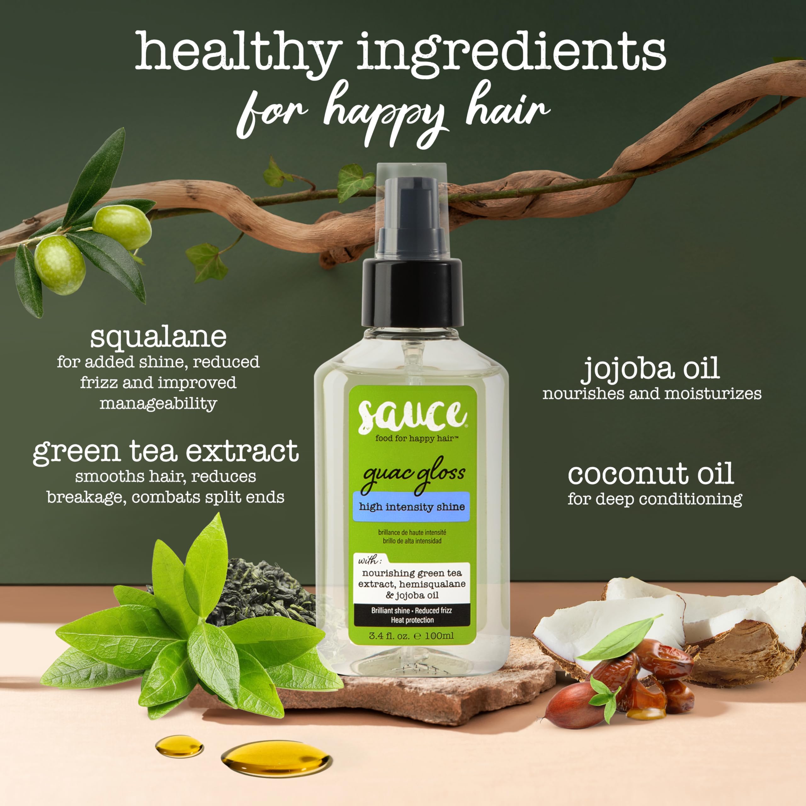 SAUCE BEAUTY Guac Hair Gloss, 3 Fl Oz High Intensity Shine, Jojoba Oil, Green Tea Extract & Squalane to Smooth, Boost Shine & Control Frizz for Sleeker, Softer, More Manageable Hair, Vegan Formula SAUCE BEAUTY uk supplements